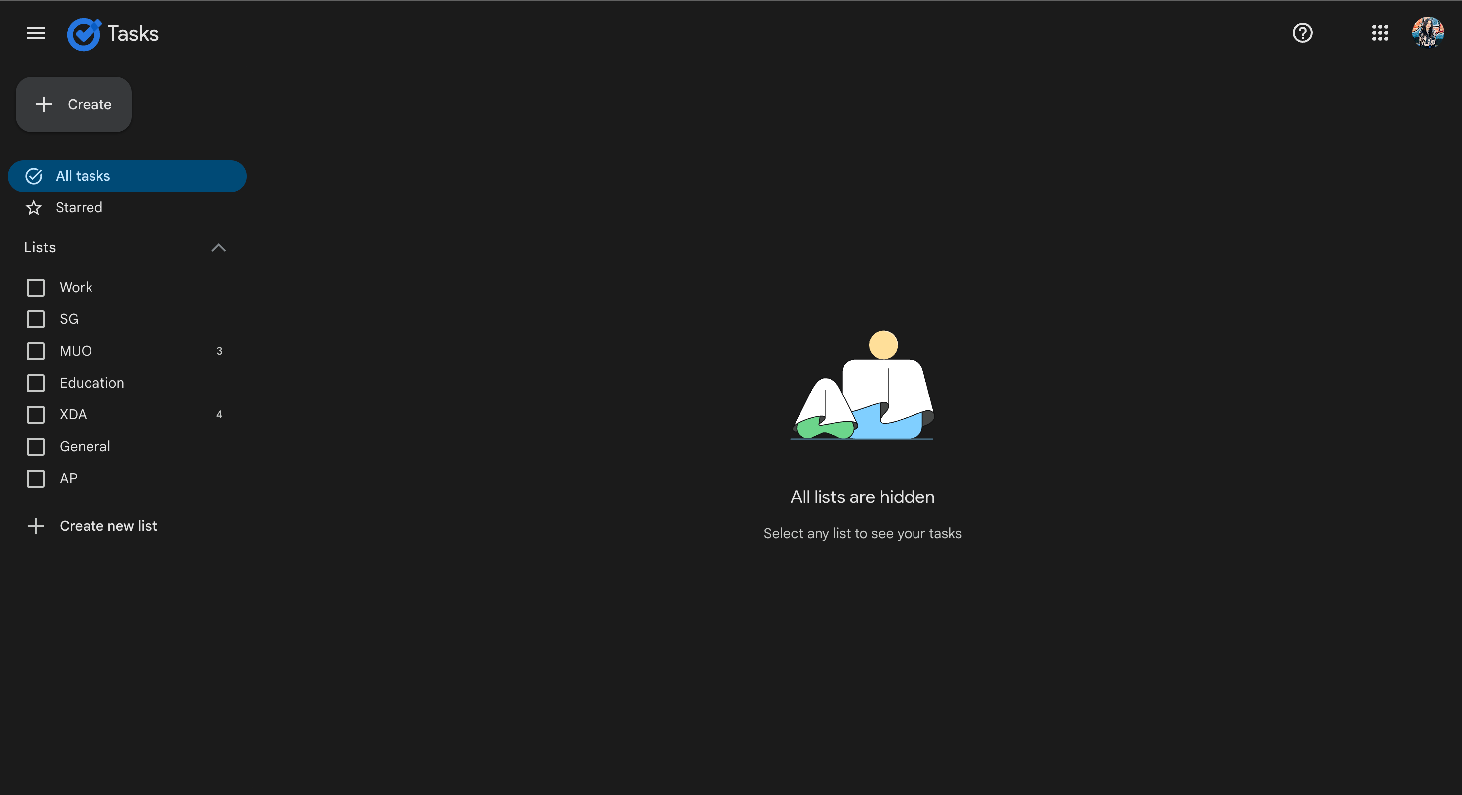 رابط کاربری Google Tasks