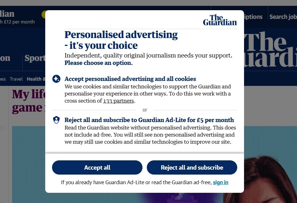 گزینه اشتراک Guardian AD Lite.