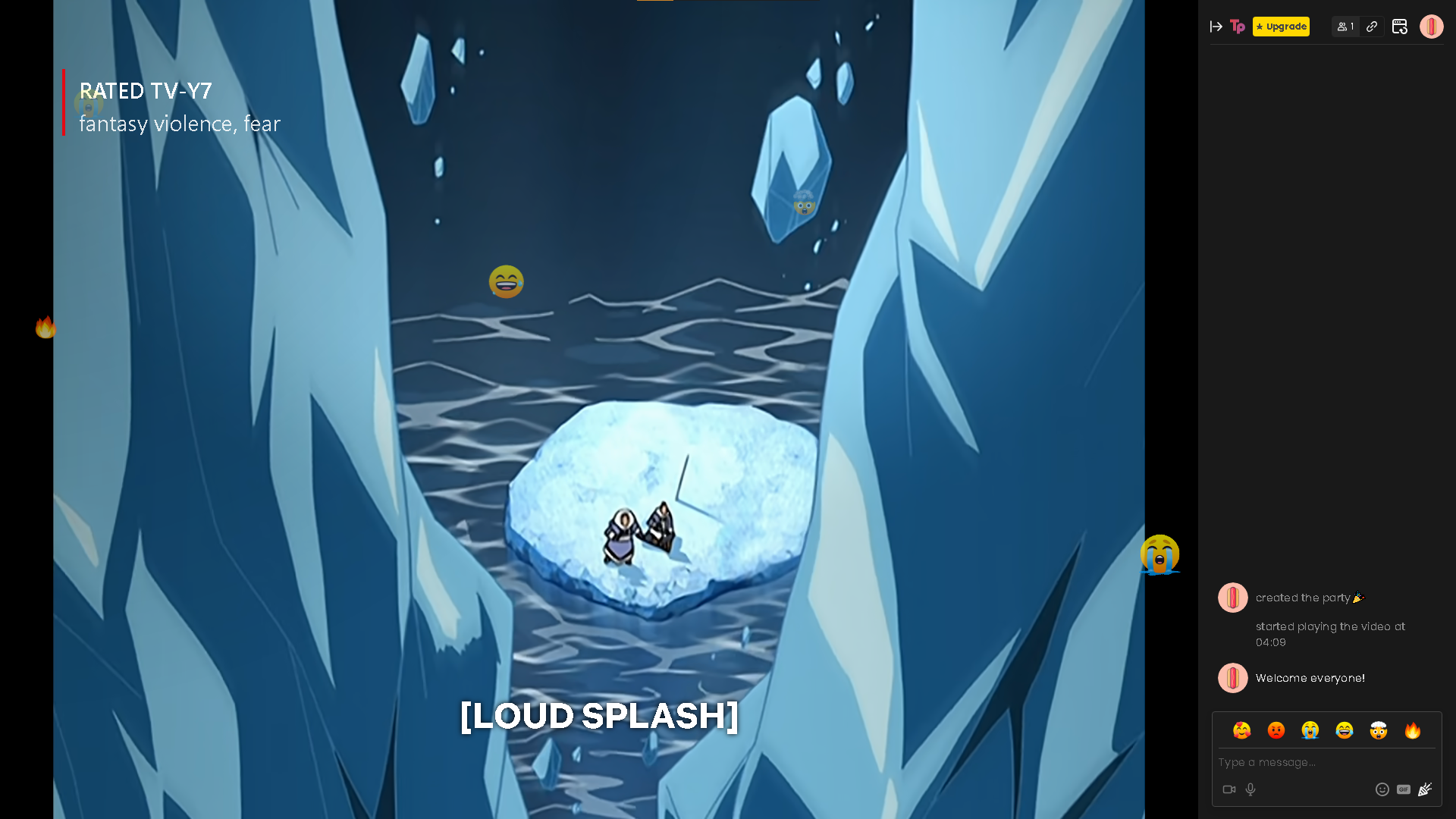 میزبانی آواتار آخرین مهمانی ساعت مچی Airbender در Teleparty ، با یک صفحه چت در سمت راست و واکنش های ایموجی