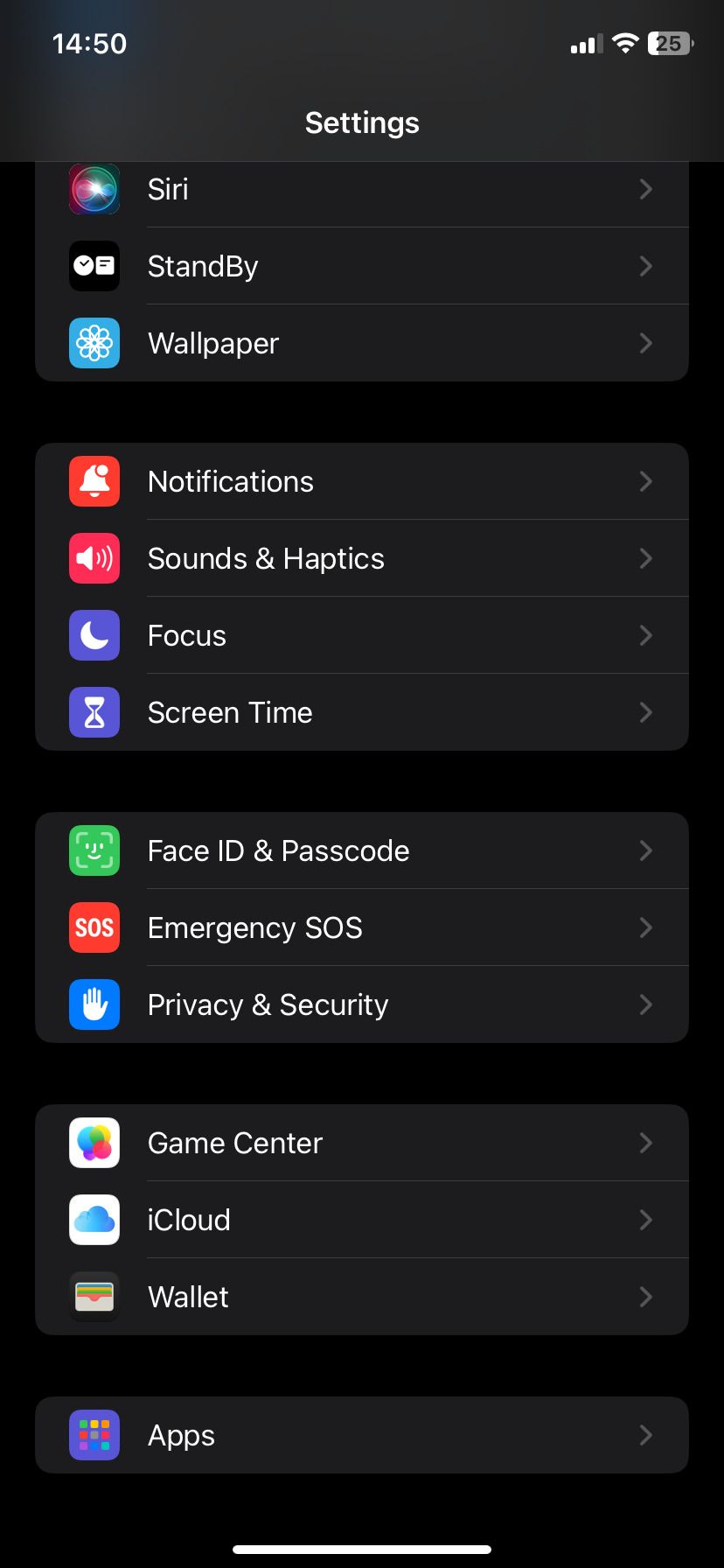 برنامه iCloud در صفحه تنظیمات