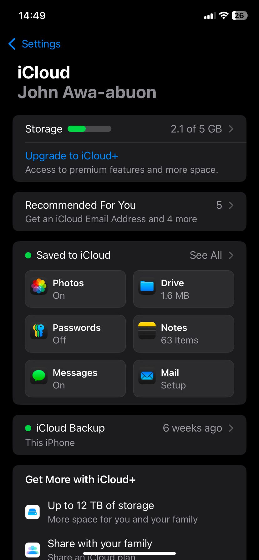 تنظیمات iCloud در iOS