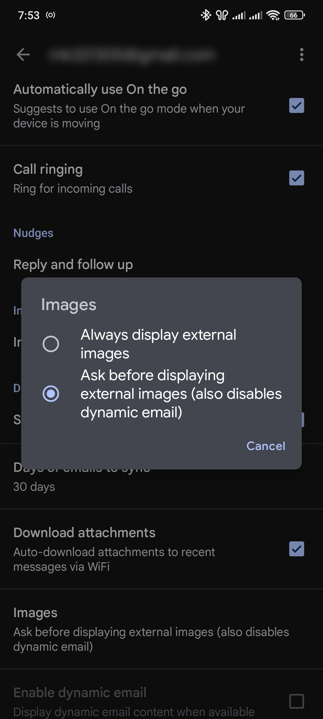 تنظیمات تصویر در برنامه Gmail.