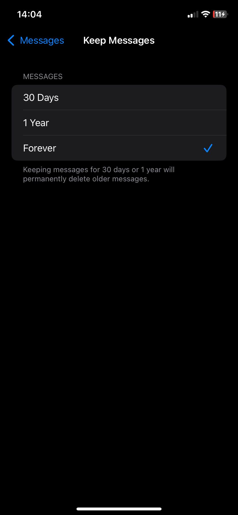 مدت زمان ذخیره پیام imessage