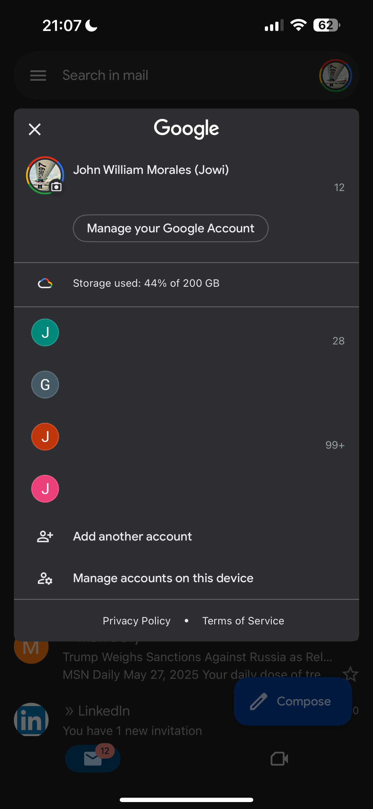 حساب های Gmail من