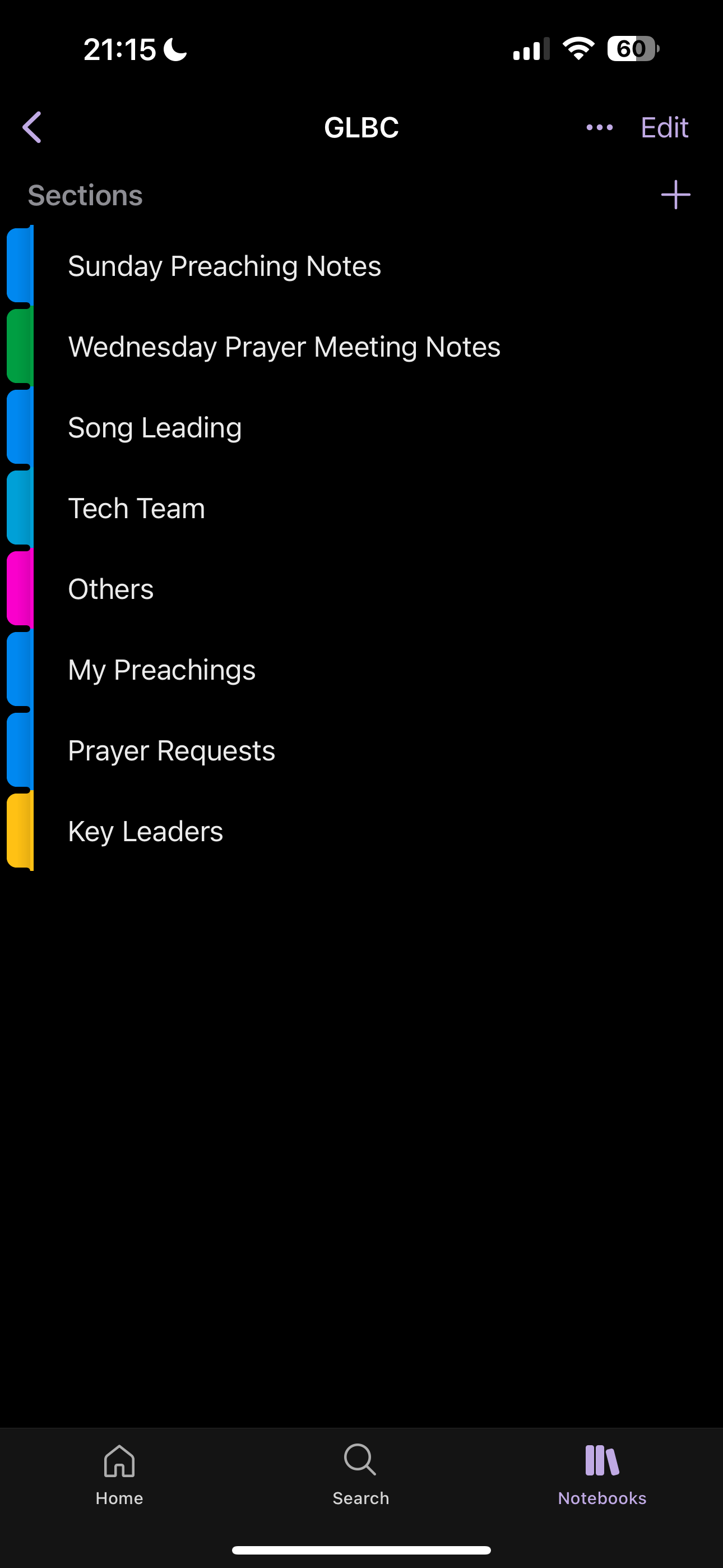 فصل ها در یک نوت بوک OneNote