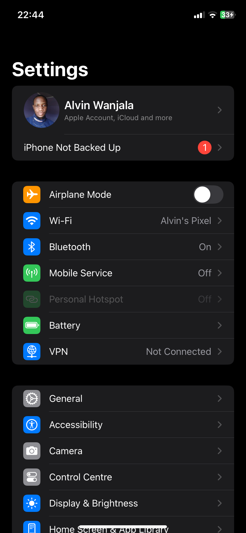 صفحه اصلی تنظیمات iOS