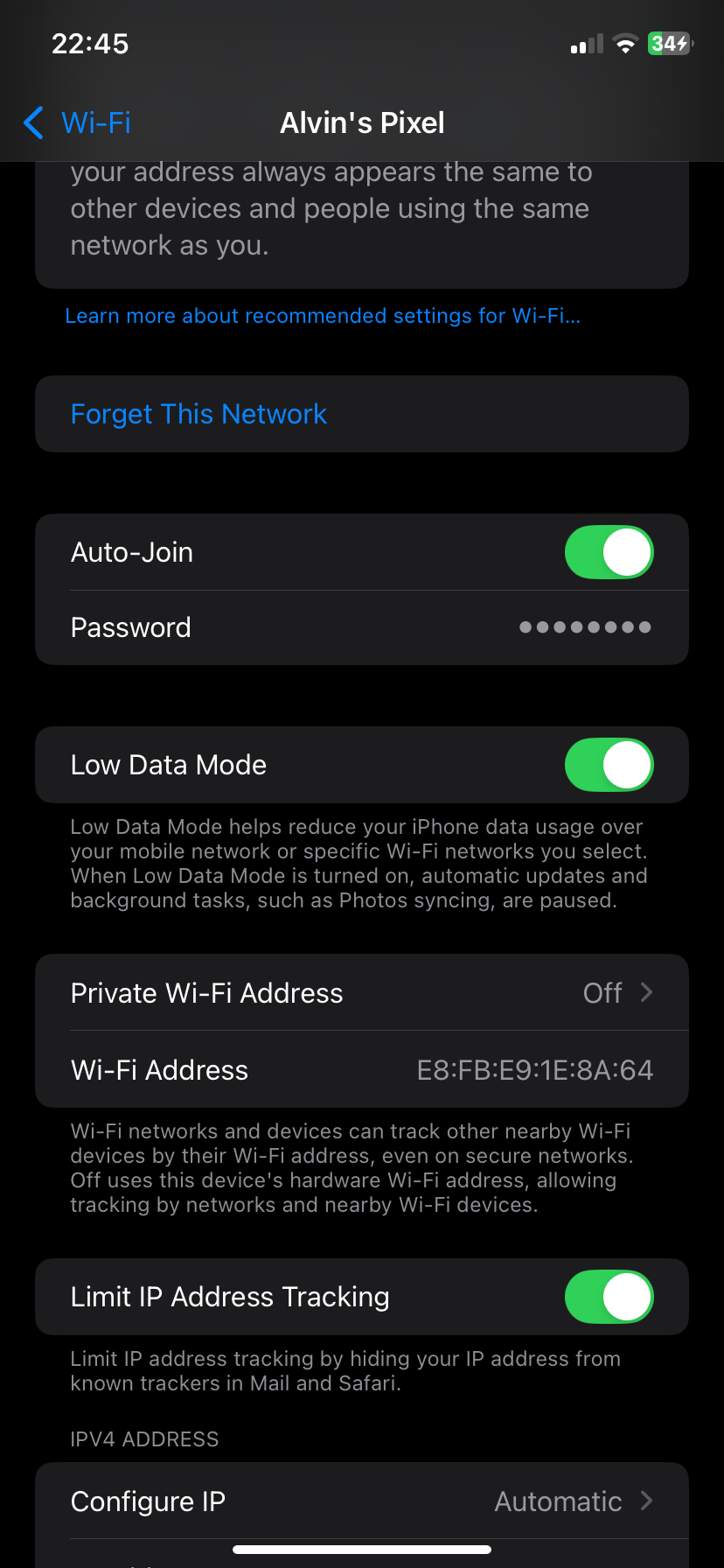 صفحه تنظیمات iOS Wi-Fi