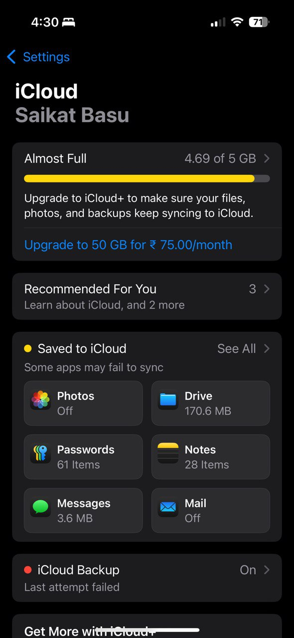 گزینه iCloud در تنظیمات آیفون