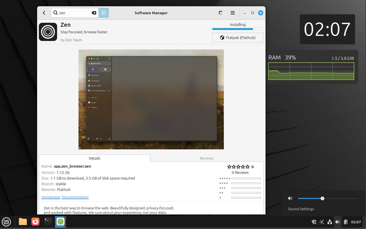مدیر نرم افزار در حال اجرا روی Linux Mint