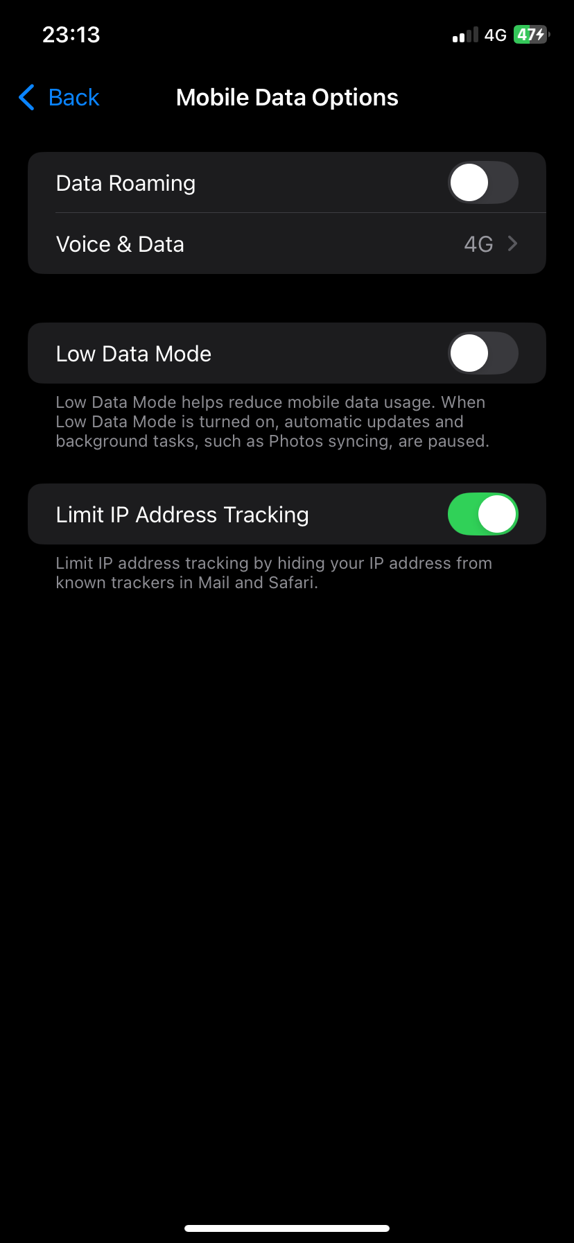 حالت داده کم در تنظیمات iOS غیرفعال شده است