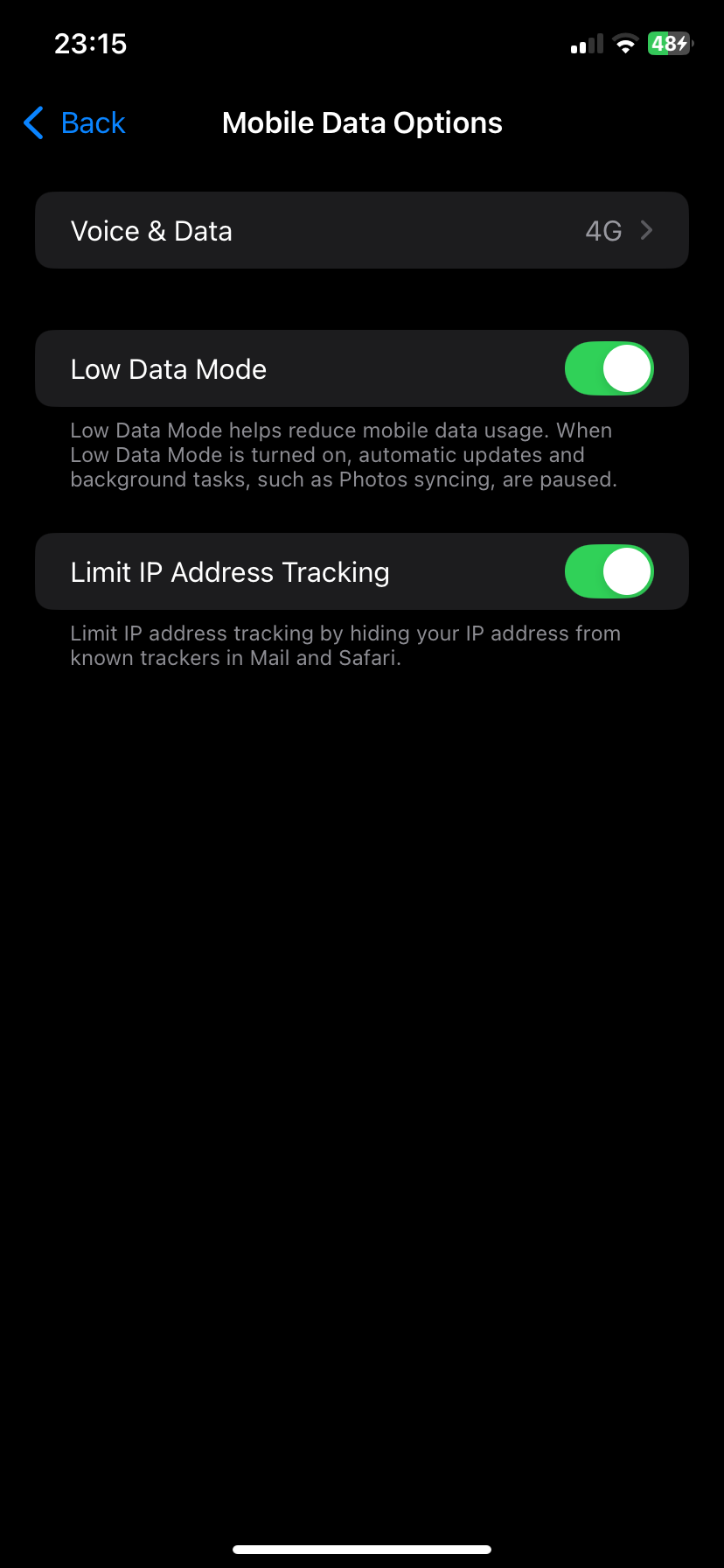 حالت داده کم در تنظیمات iOS فعال شده است