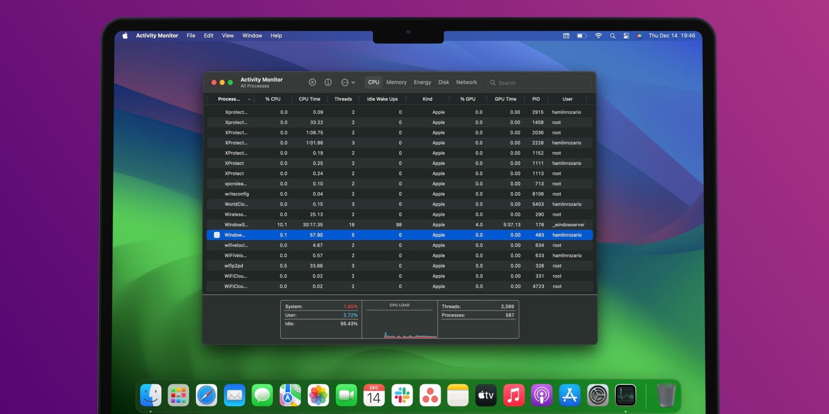 MacBook مانیتور فعالیت را نشان می دهد