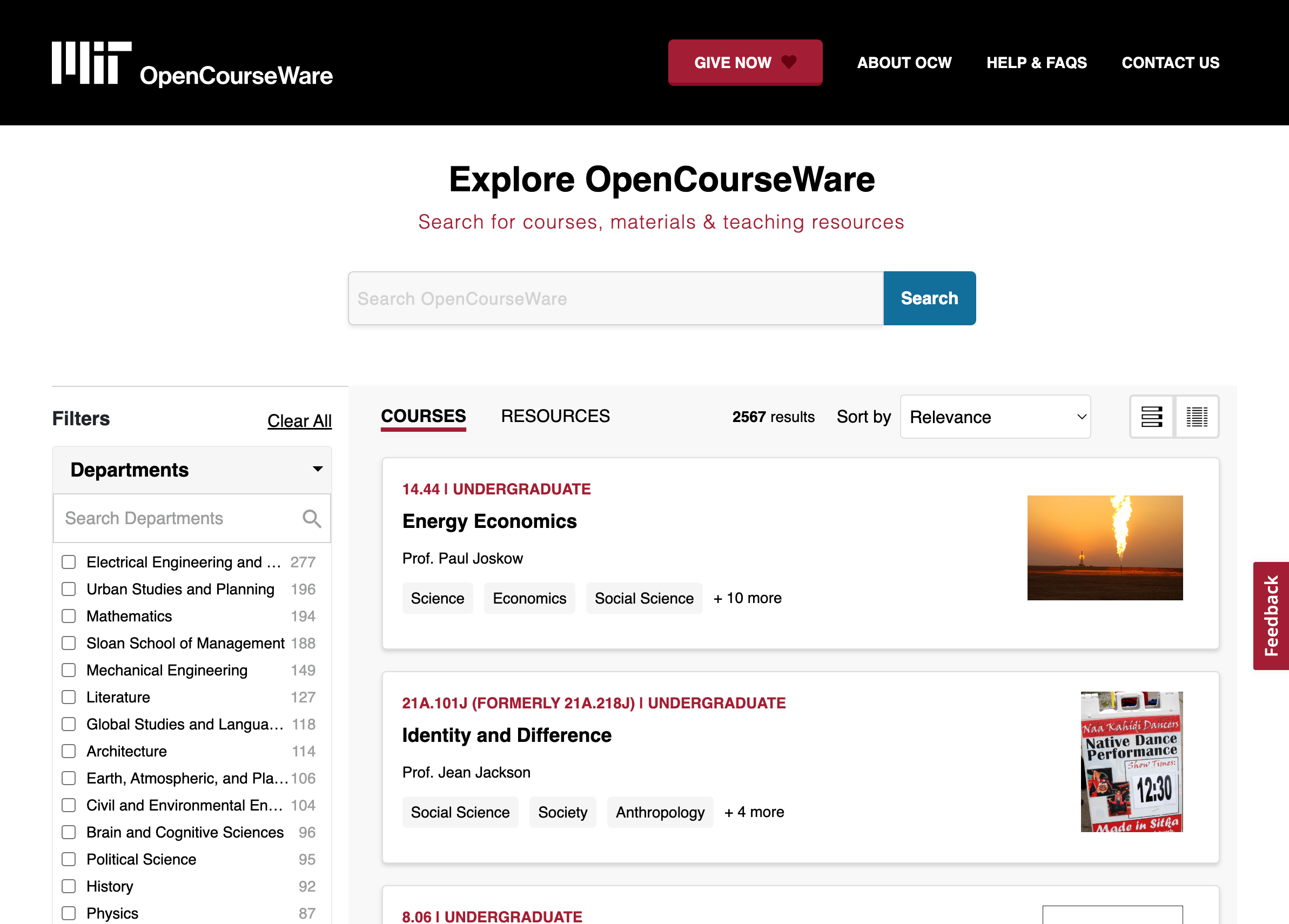 MIT OpenCourseware صفحه دوره را مرور کنید