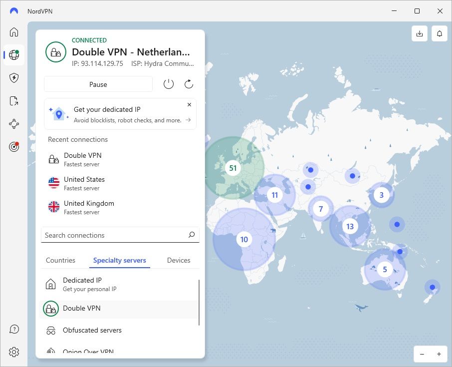 اتصال Double VPN nordvpn فعال شد