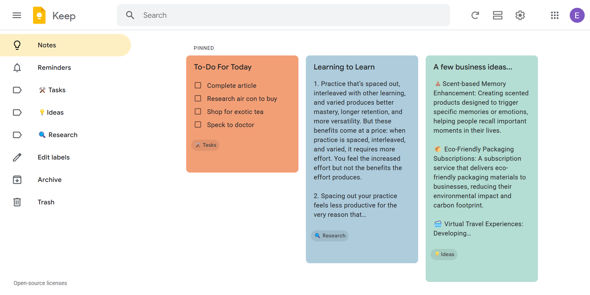 استفاده از برچسب ها در Google Keep