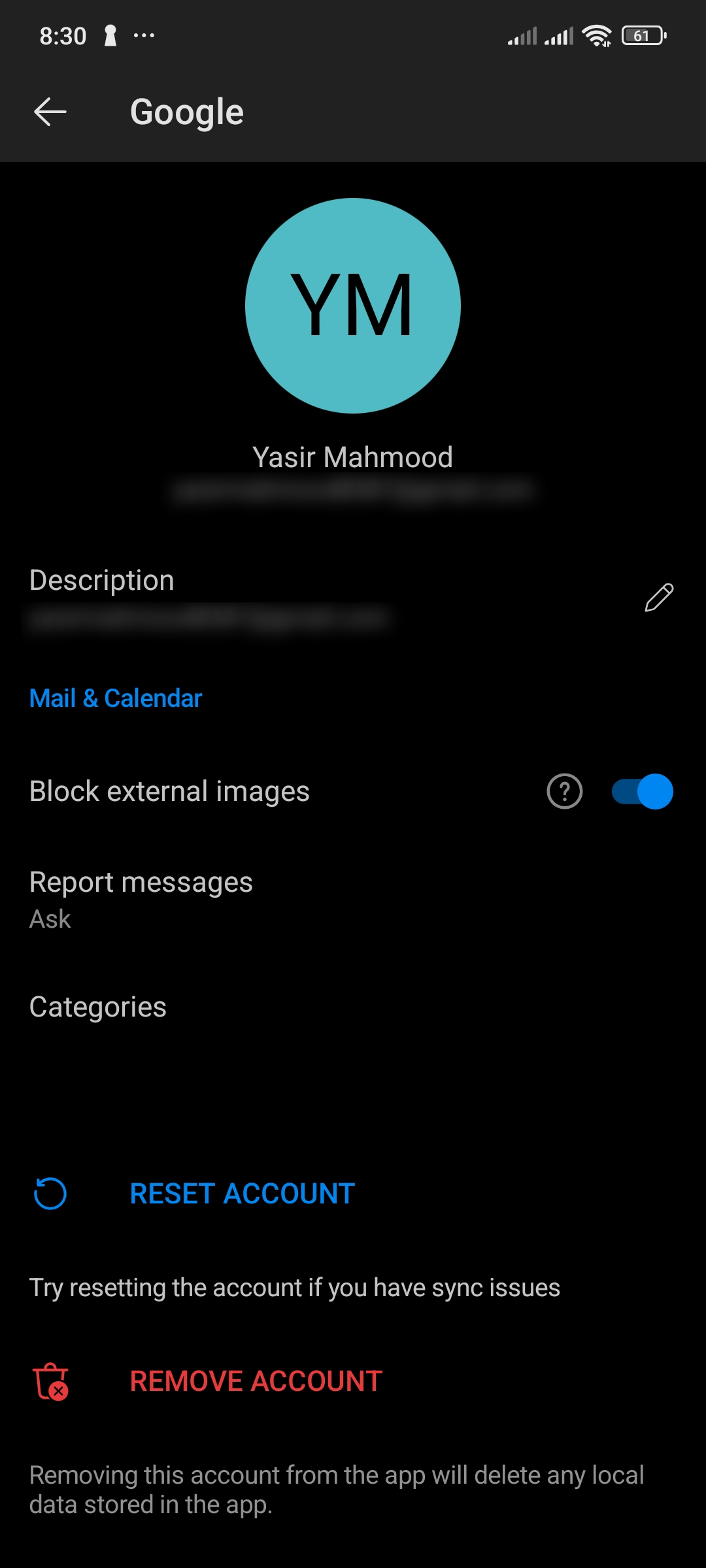 حساب Outlook در برنامه Android با تصاویر خارجی خاموش.