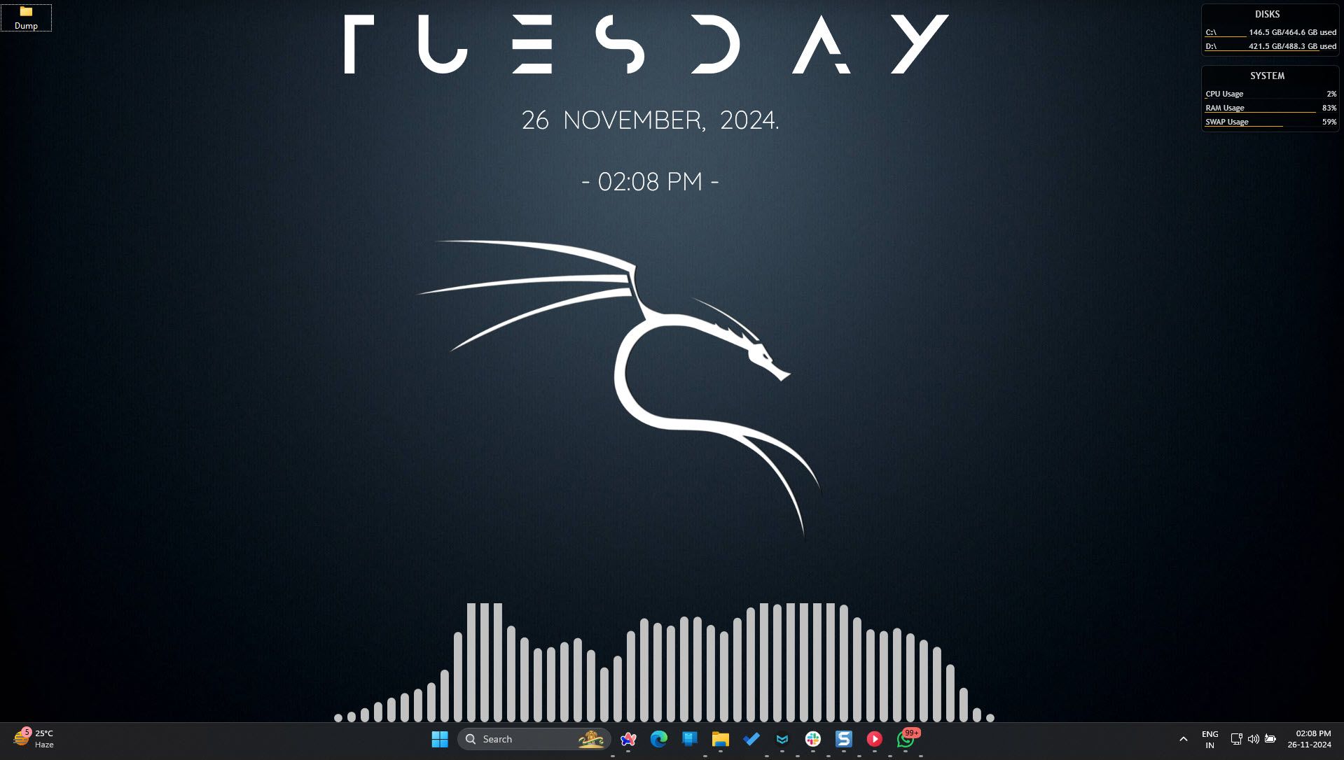 دسک تاپ ویندوز 11 با Rainmeter سفارشی شده است