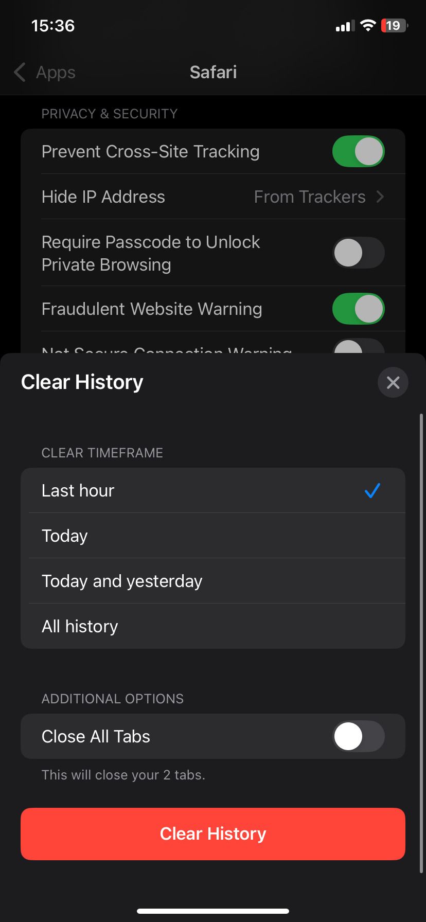 تأیید داده های مرورگر Safari Clear