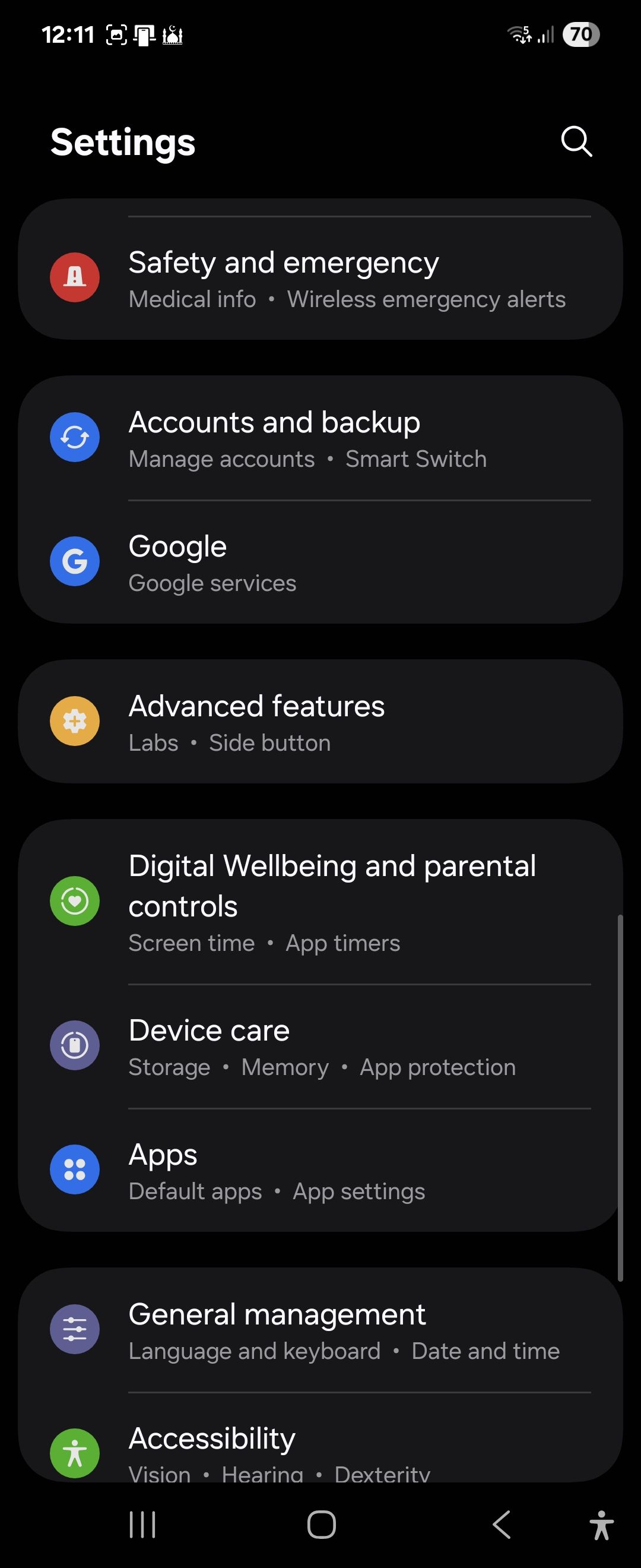 صفحه تنظیمات سامسونگ Galaxy Z Flip 6 One UI 7
