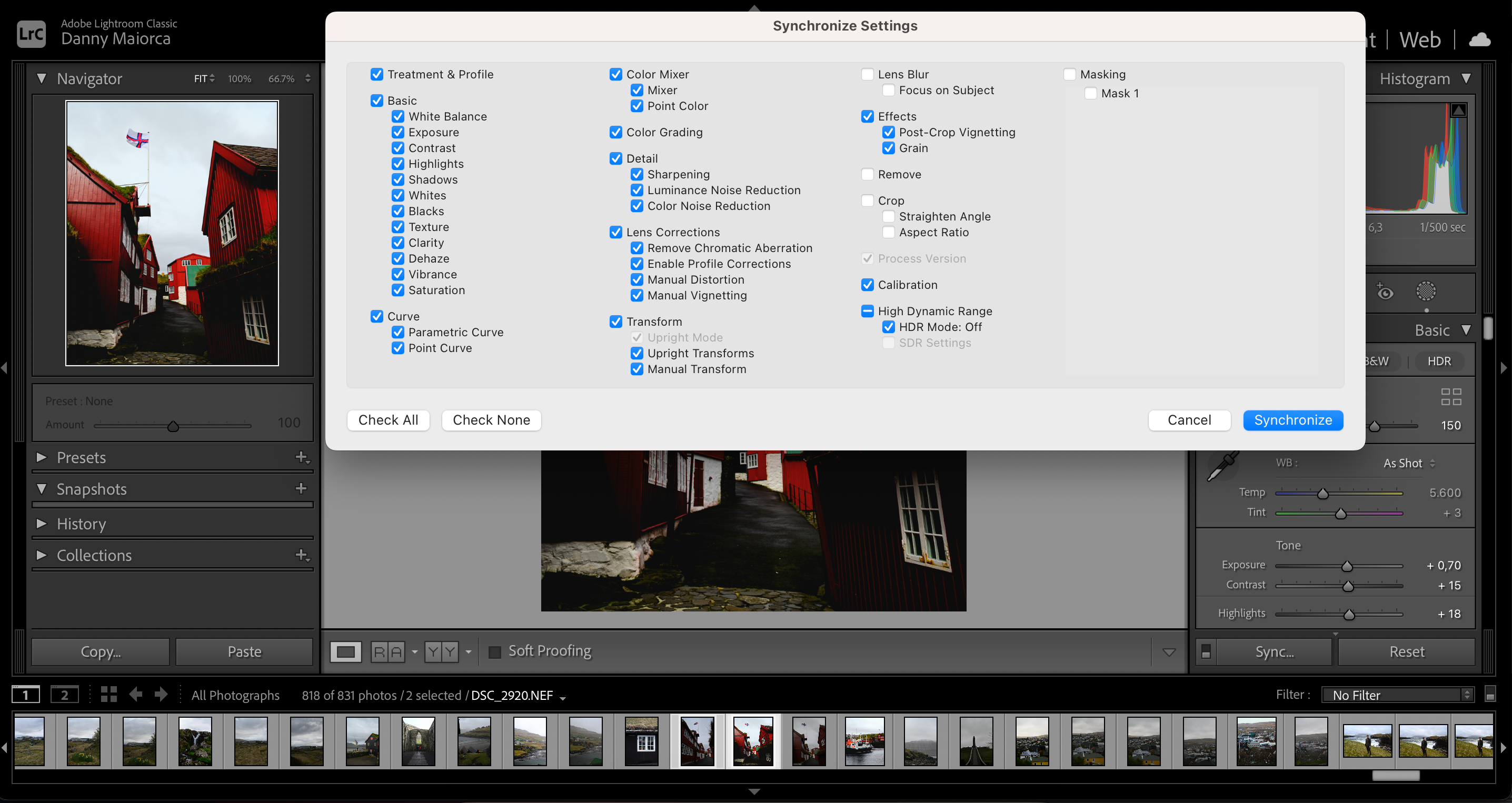 همگام سازی ویژگی ها در Adobe Lightroom
