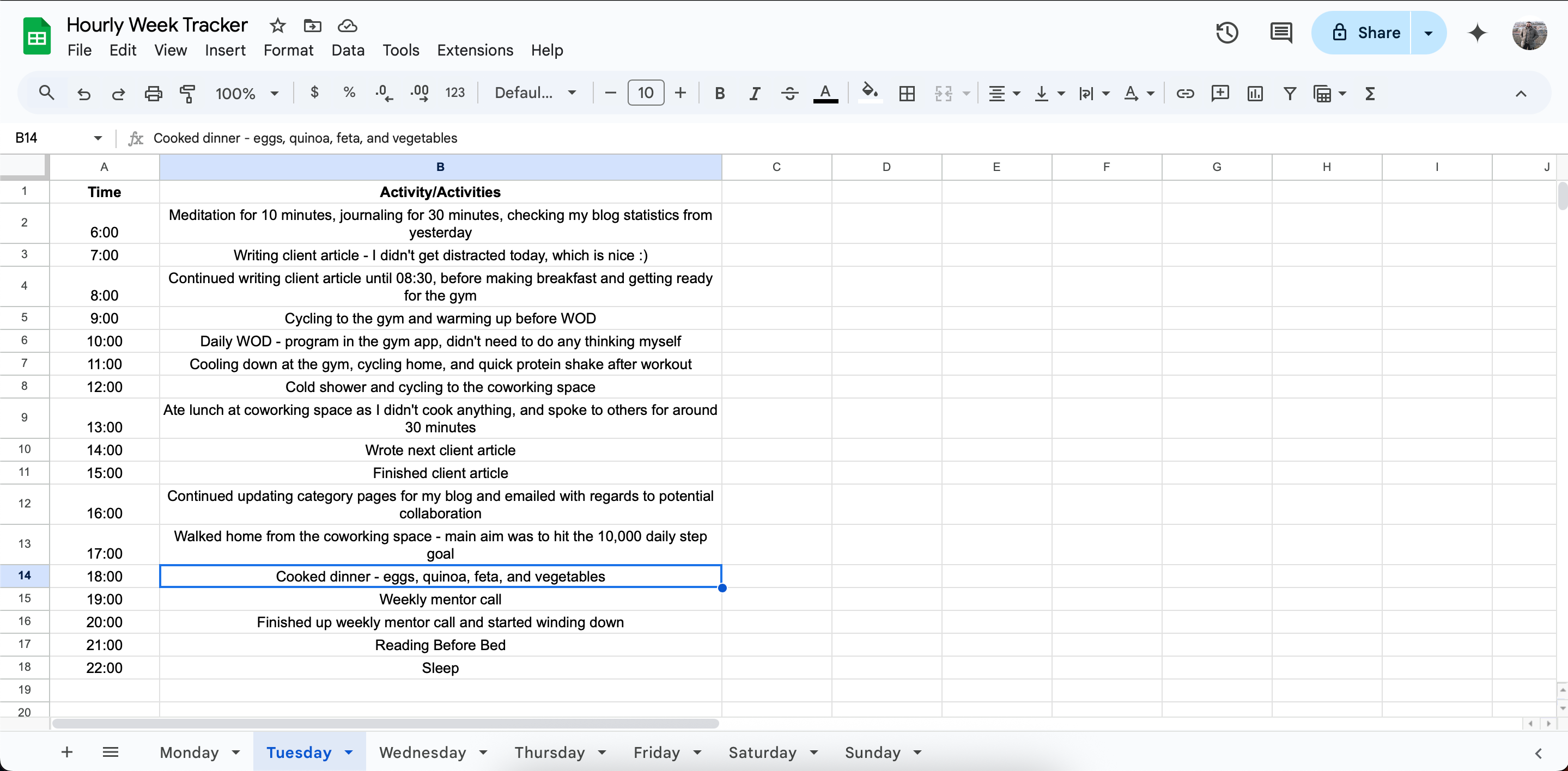 پیگیری یک هفته در Google Docs