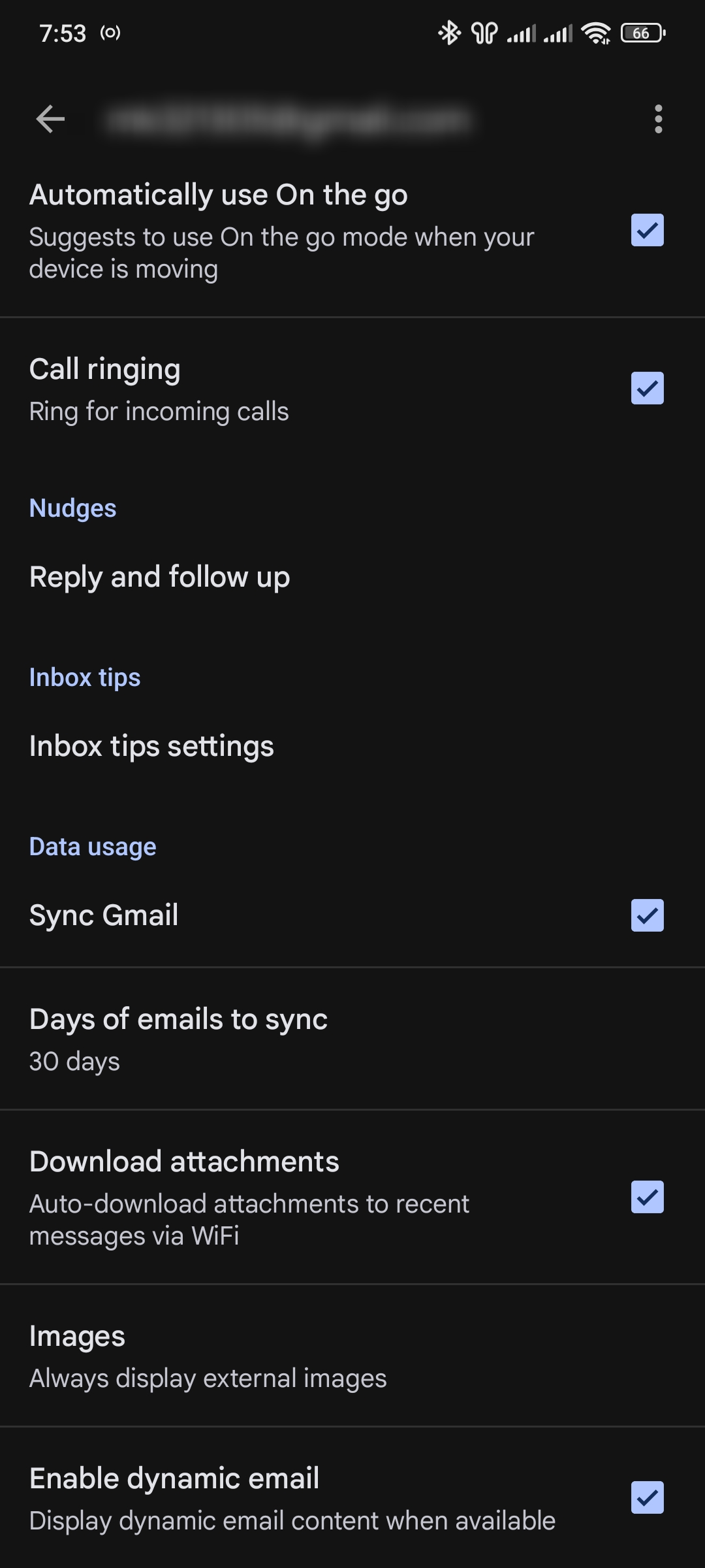 تنظیمات در برنامه Gmail با گزینه تصاویر.