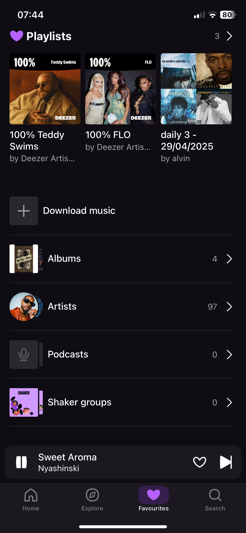 گزینه های گروه Shaker در برنامه تلفن همراه Deezer