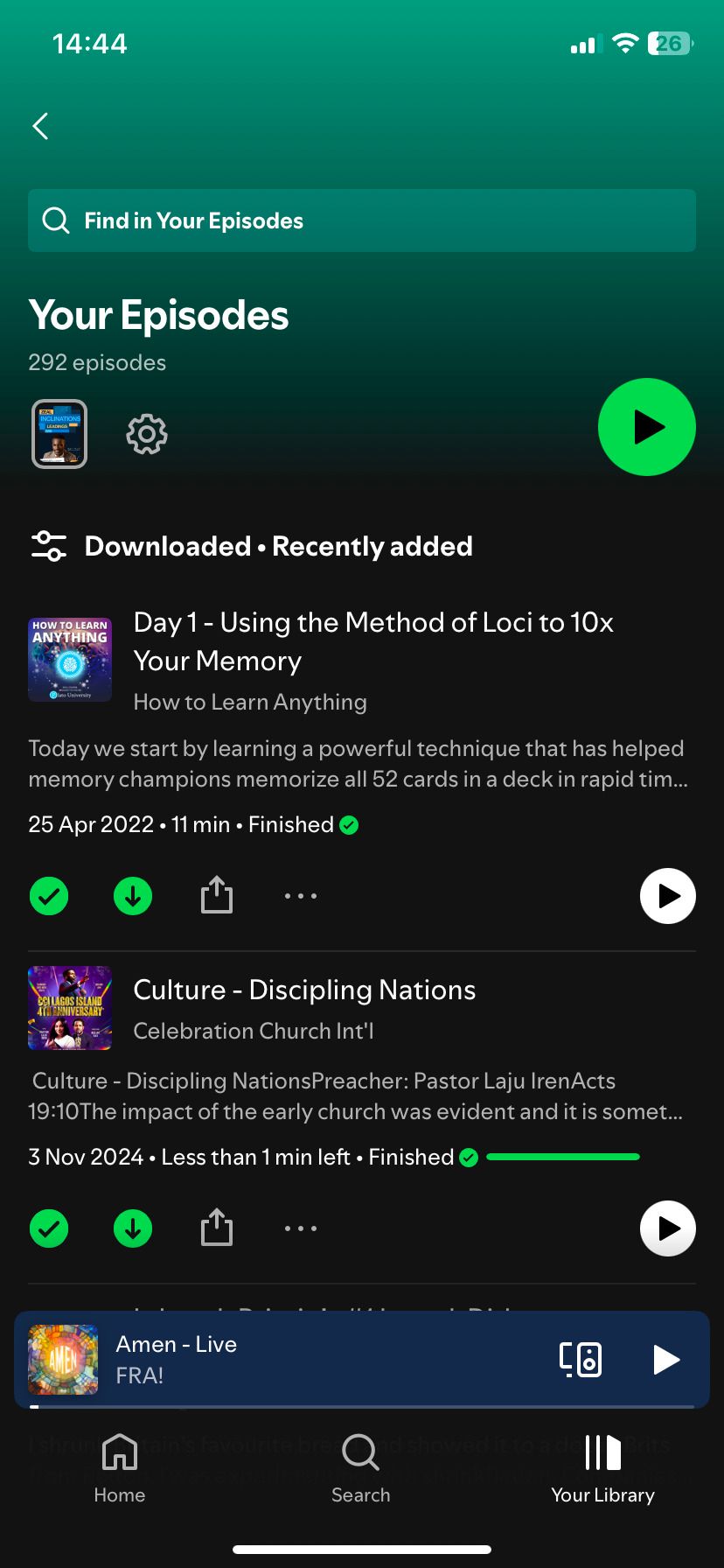 صفحه پادکست های بارگیری شده Spotify