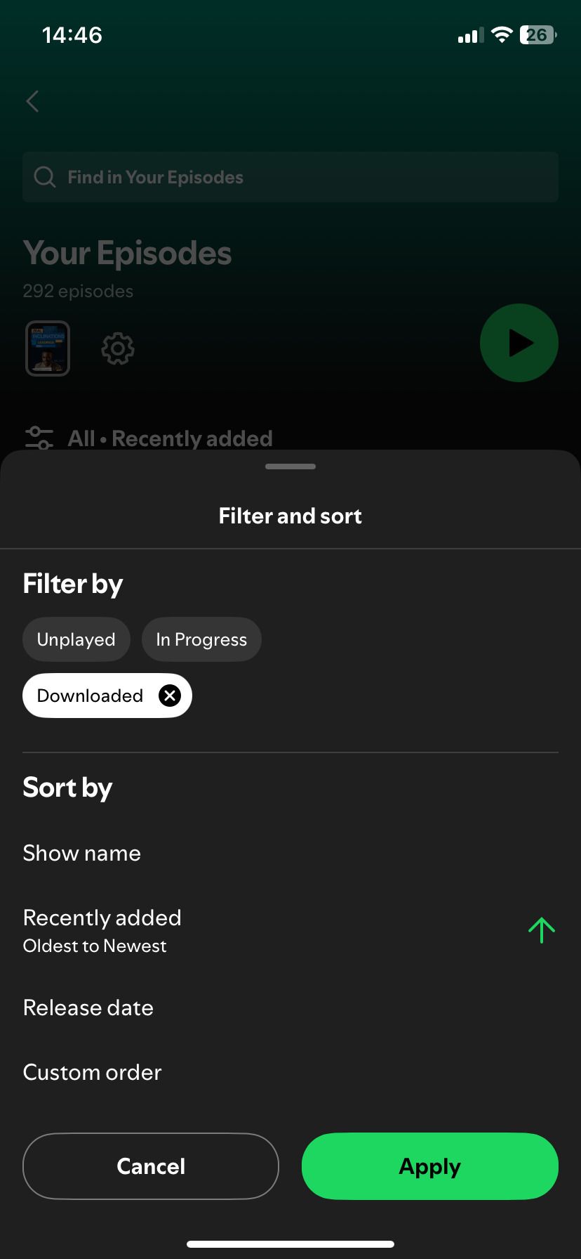 صفحه پادکست فیلتر Spotify