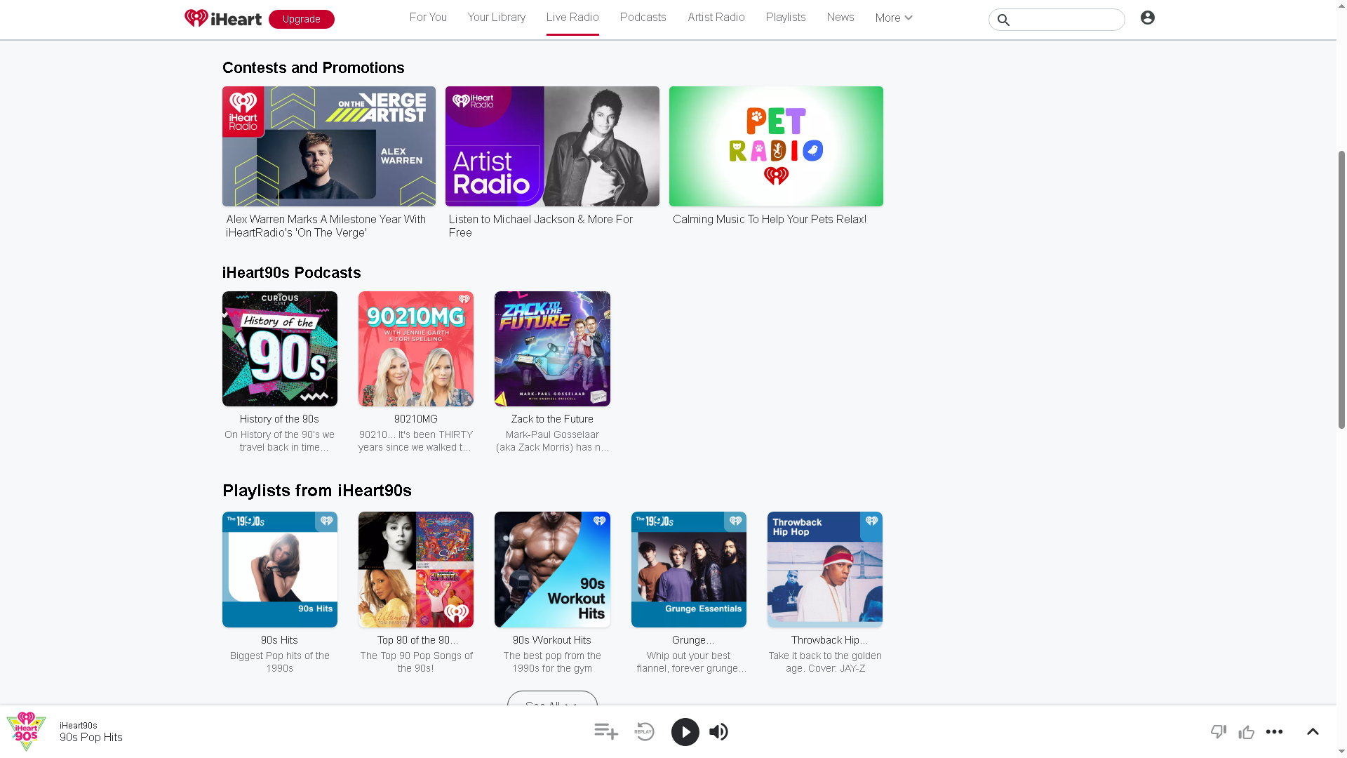 وب سایت رادیو iheart ، با محتوای iHeart90s