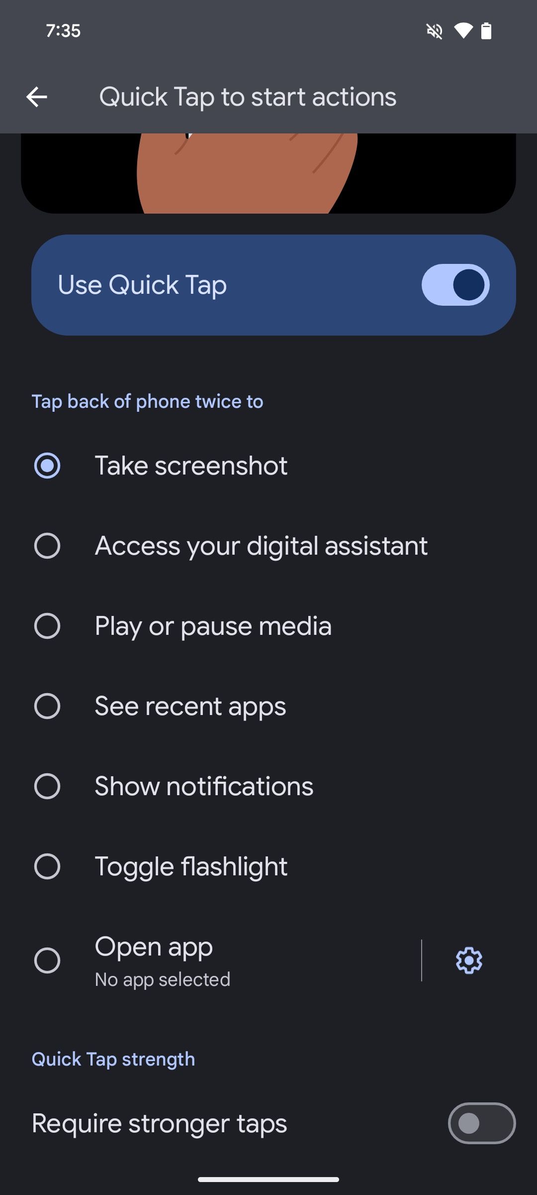تنظیم ژست سریع روی عملکرد Take Screenshot.