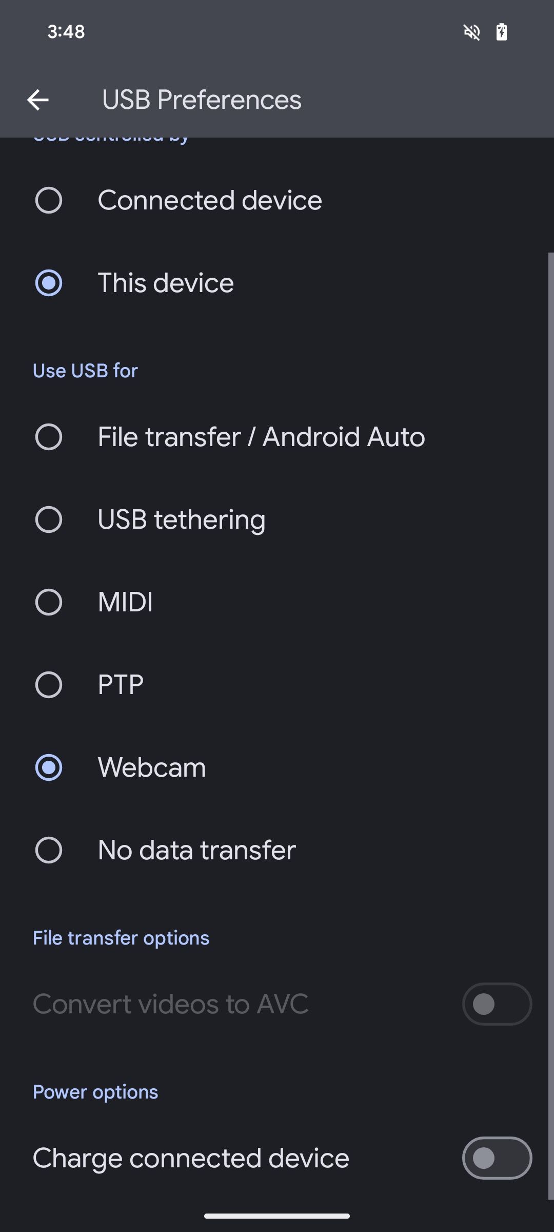تنظیم USB را برای وب کم بر روی تلفن پیکسل تنظیم کنید.