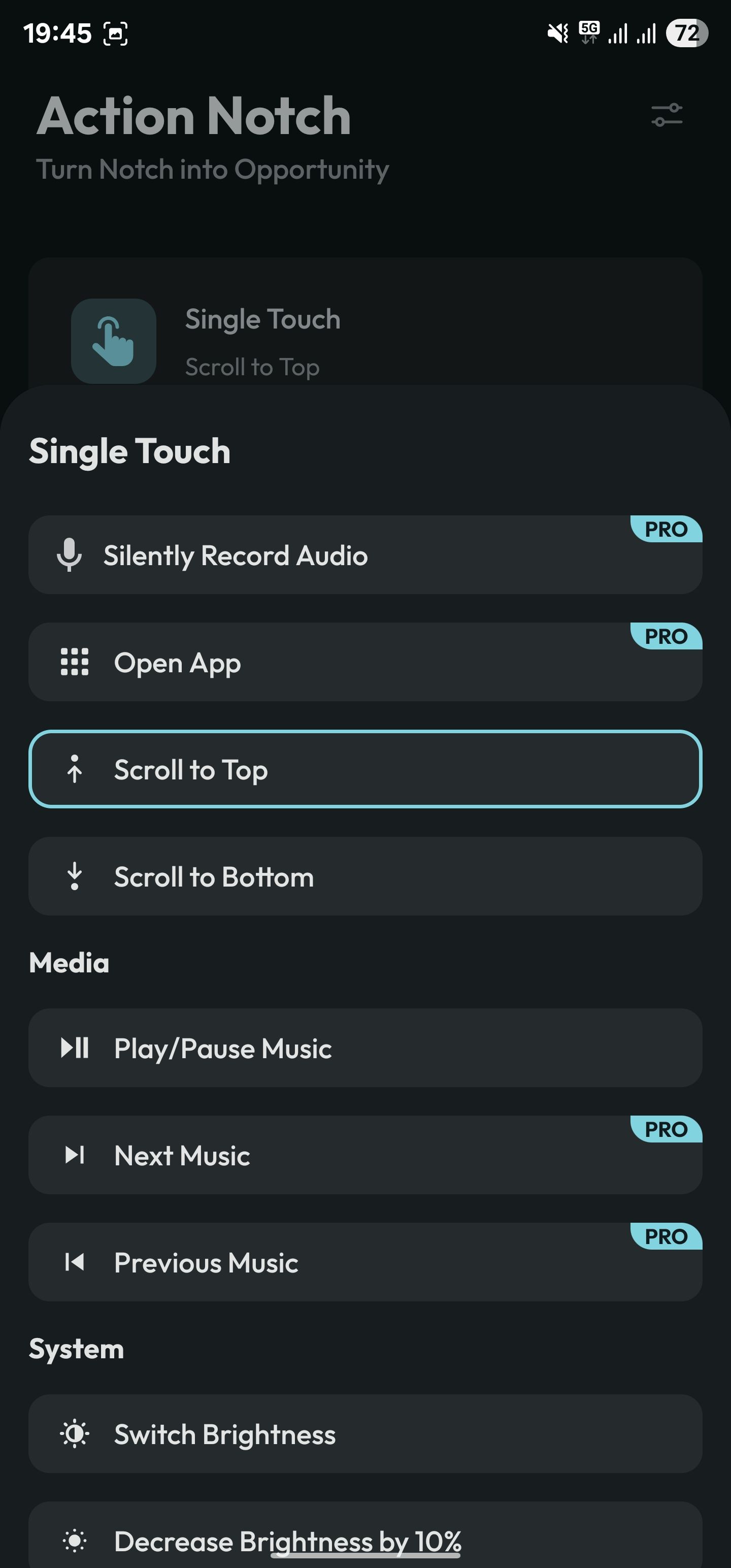 اختصاص ژست Touch Touch به کتیبه به Action Top.