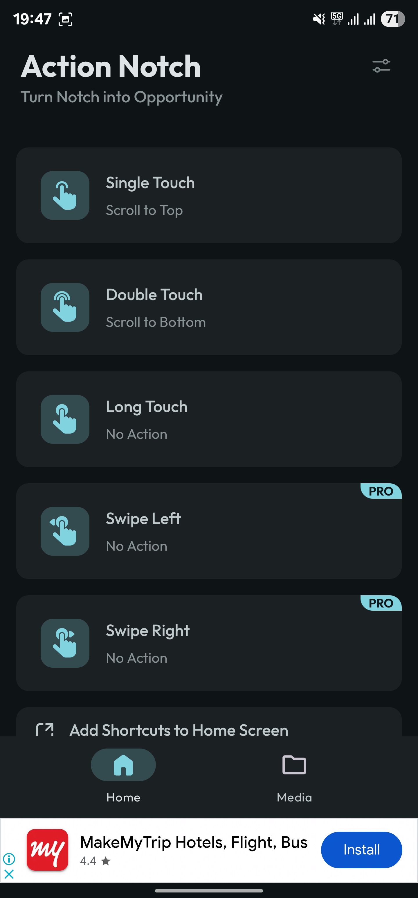 برگه خانگی در برنامه Action Notch.