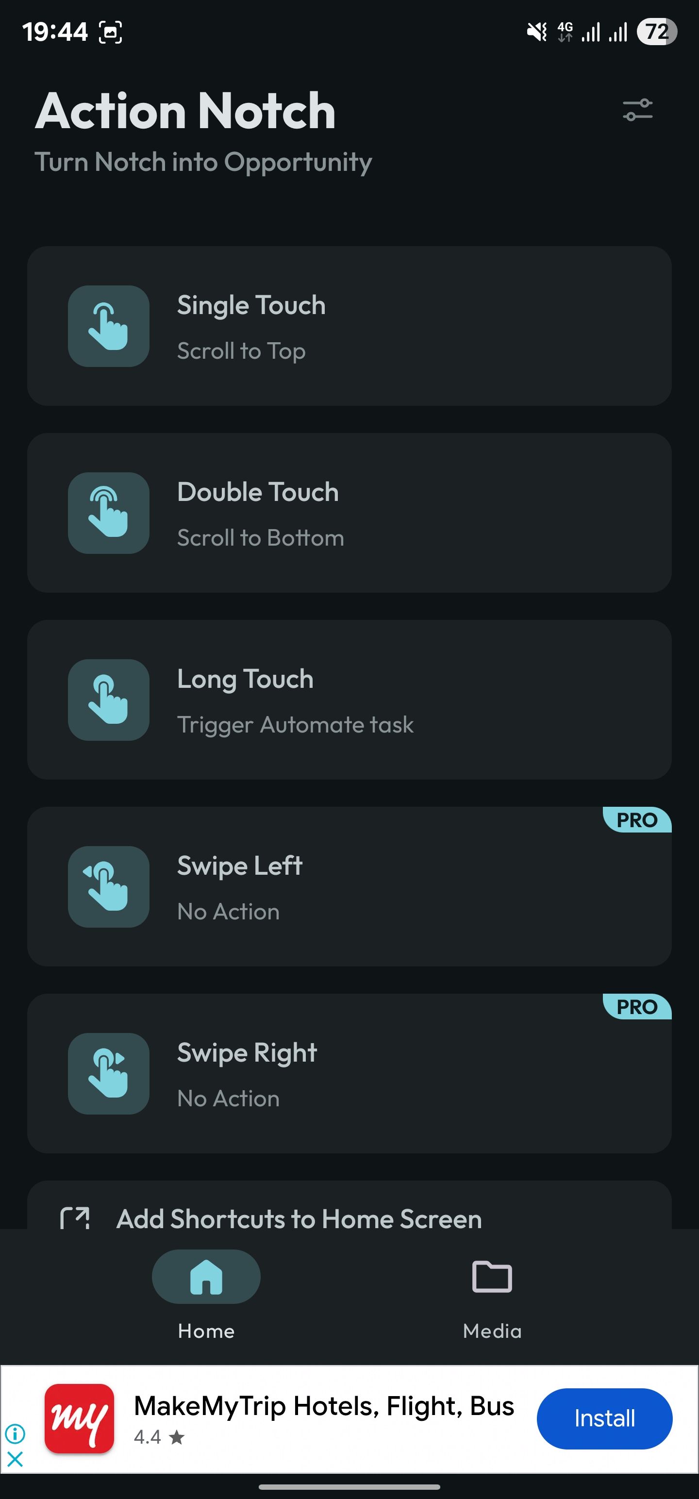 برگه خانگی در برنامه Action Notch.