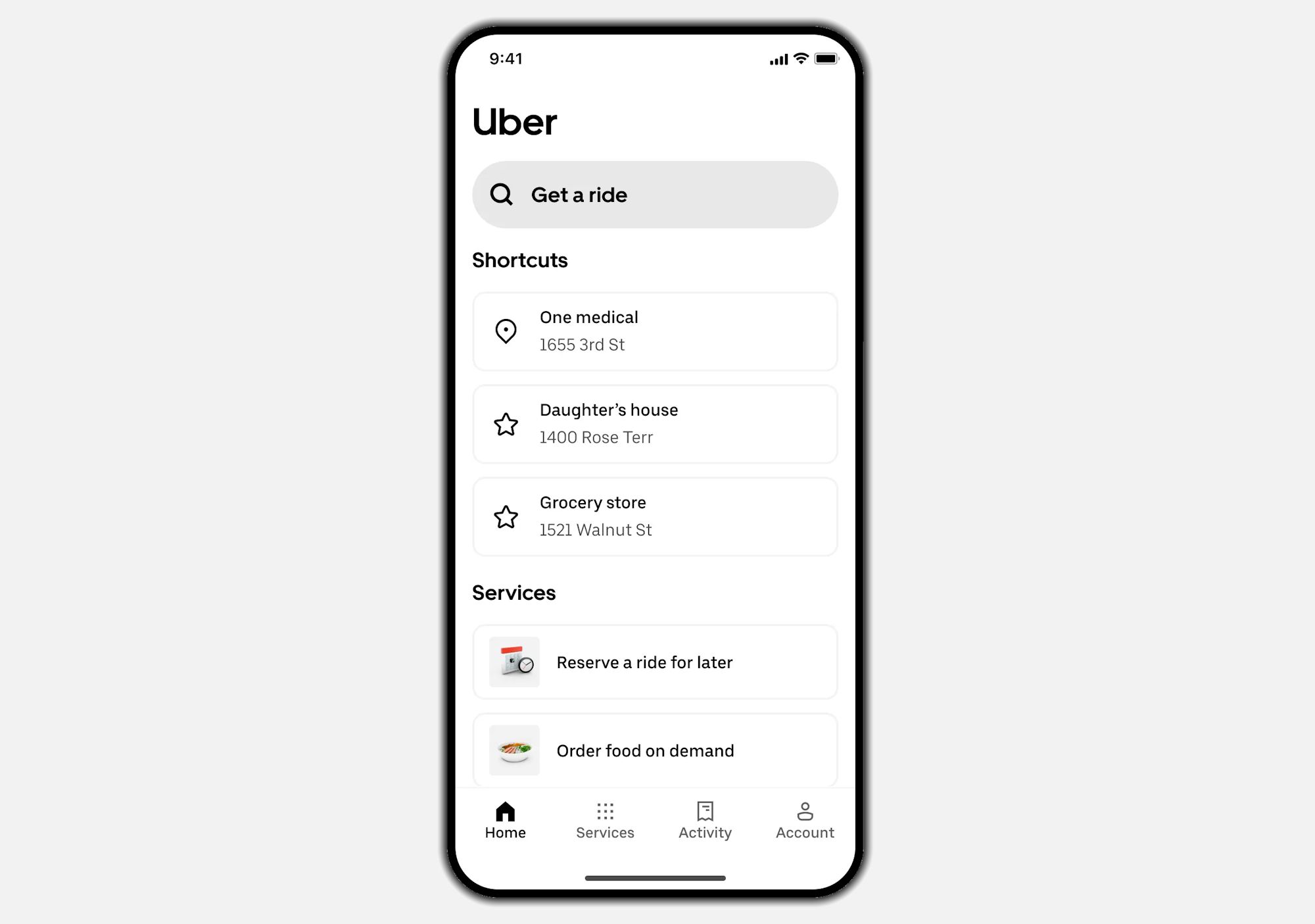 مثال رابط ساده Uber.