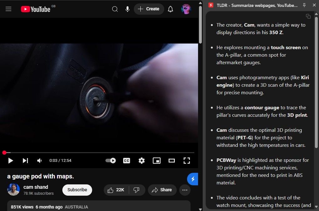 با استفاده از TLDR برای خلاصه کردن یک ویدیوی YouTube