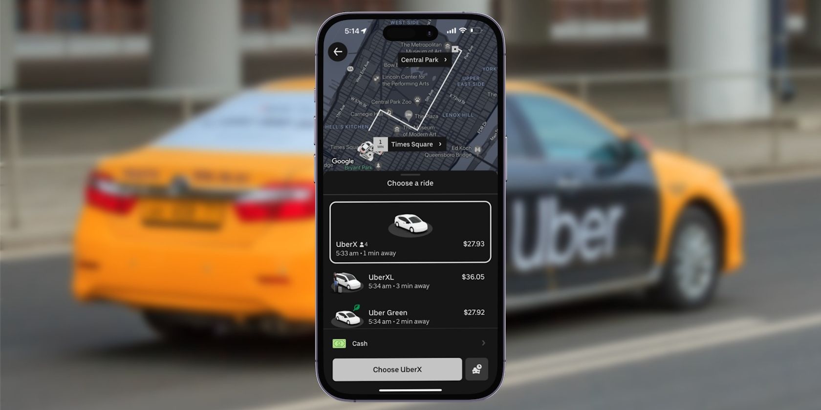تصویری که انواع مختلفی از سوار Uber را نشان می دهد در آیفون ظاهر می شود