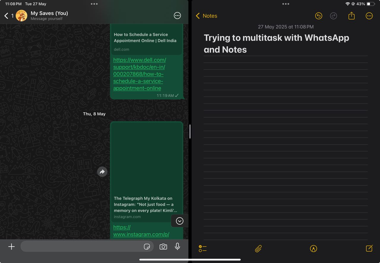 WhatsApp برای iPad در نمای تقسیم
