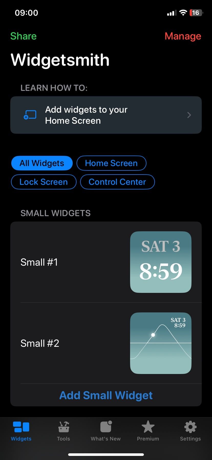 صفحه اصلی برنامه WidgetSmith