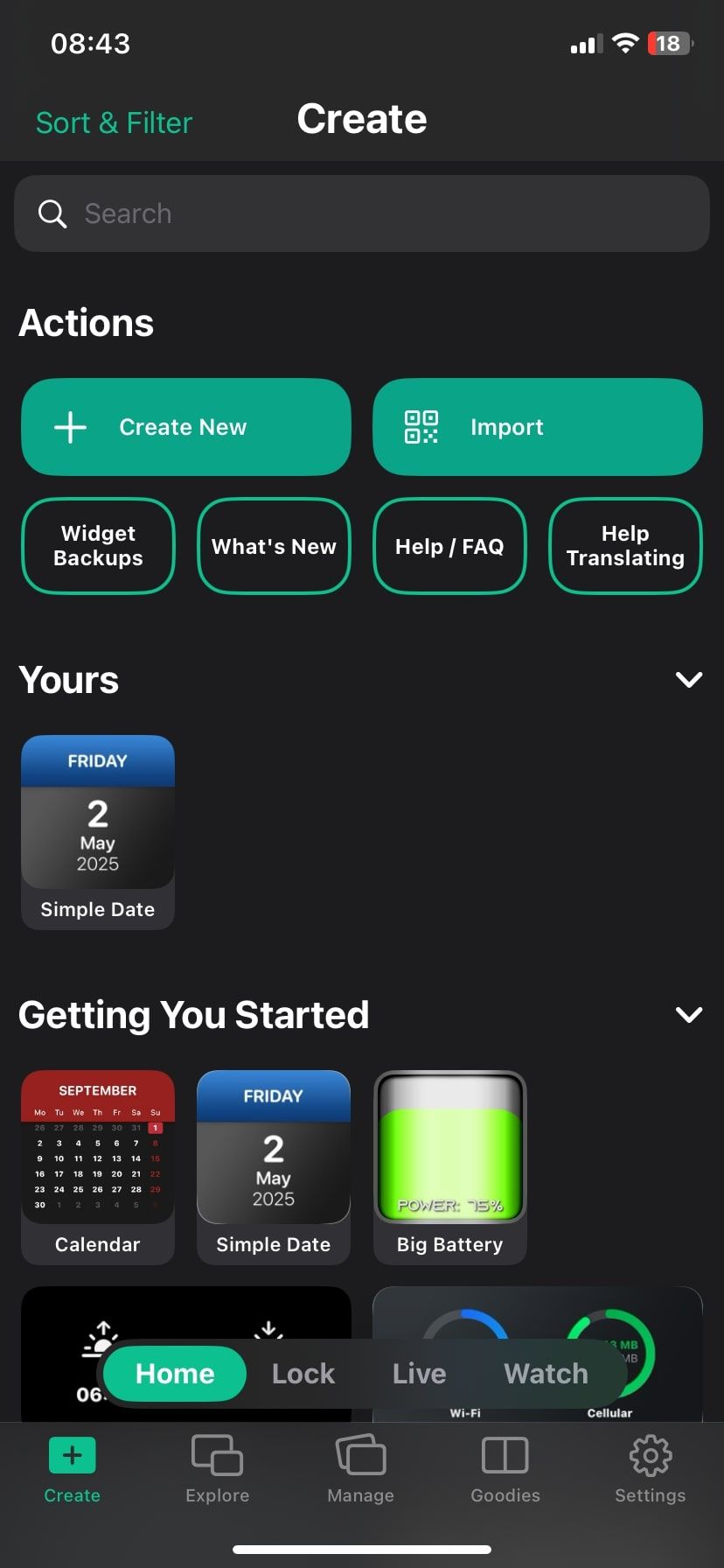 تصویر صفحه اصلی برنامه Widgy