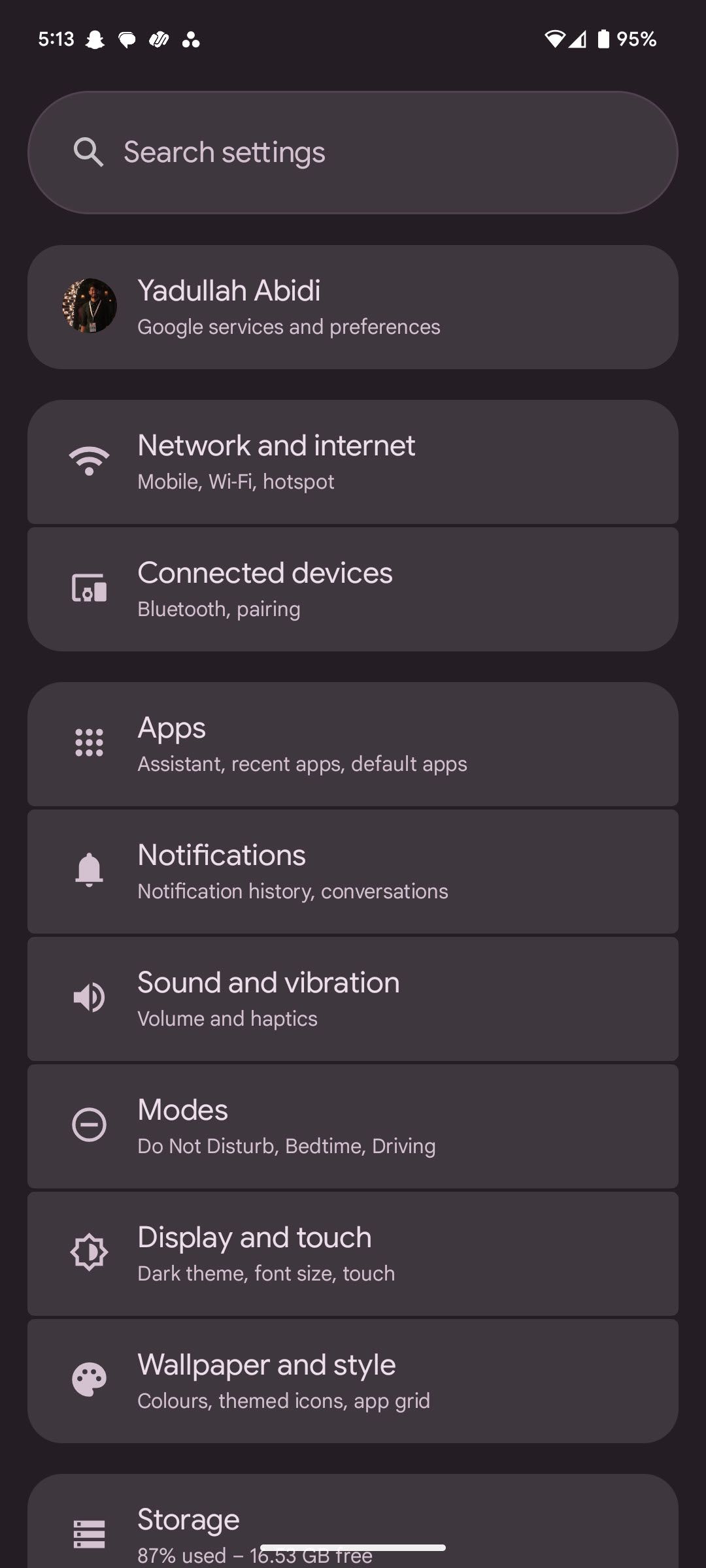 منوی تنظیمات Android که گزینه شبکه و اینترنت را نشان می دهد