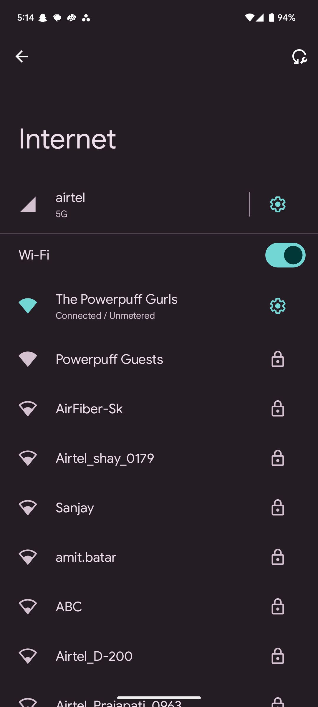 منوی Wi-Fi Android