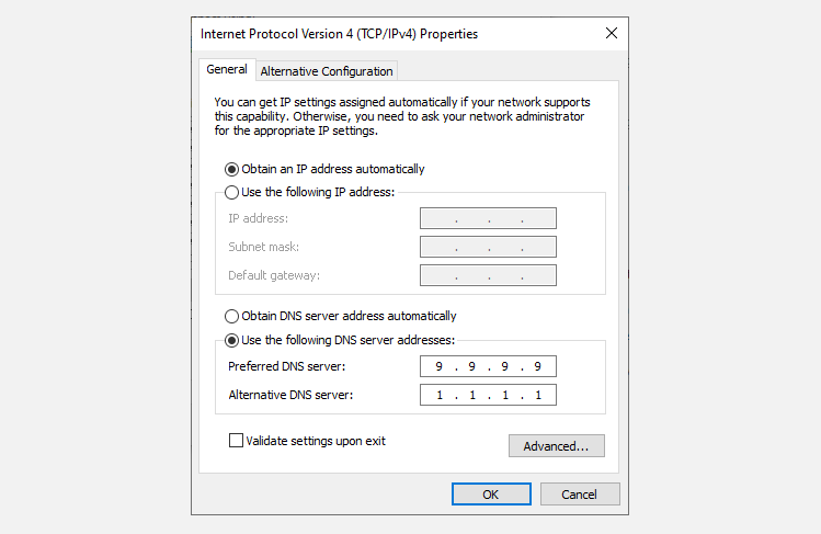 ویندوز 10 تنظیمات سفارشی DNS.