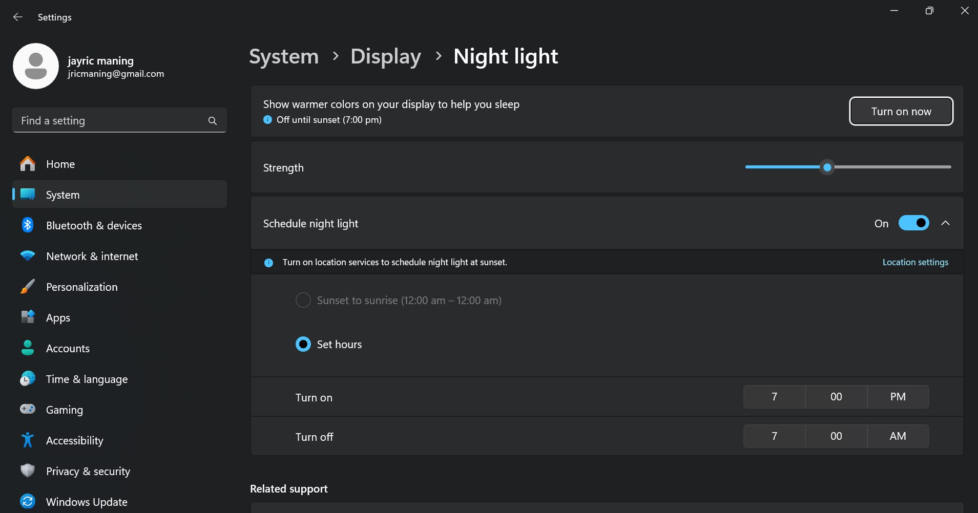 تنظیم ویژگی Windows Night Light