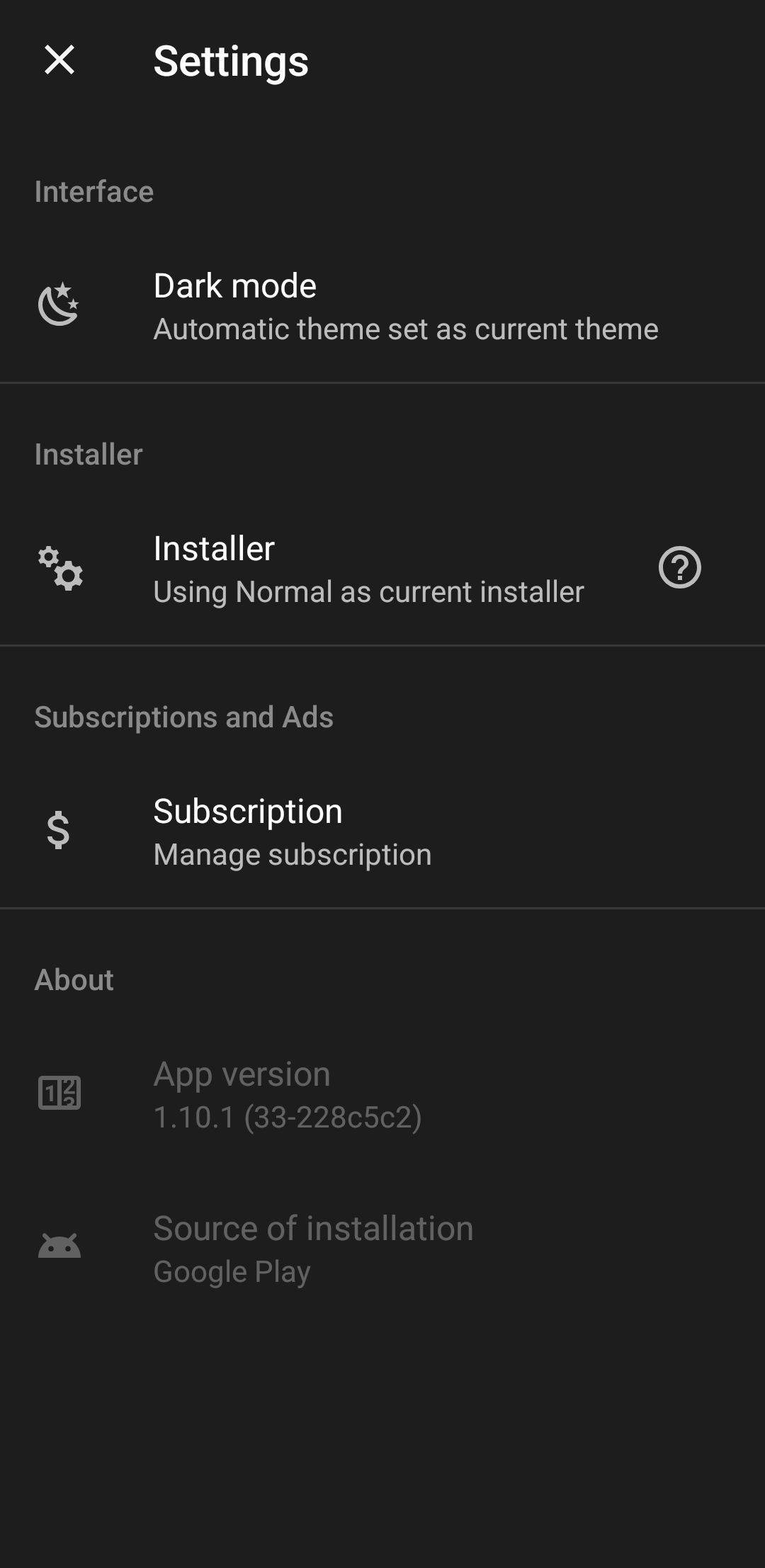 صفحه تنظیمات نصب ApkMirror در تلفن Android