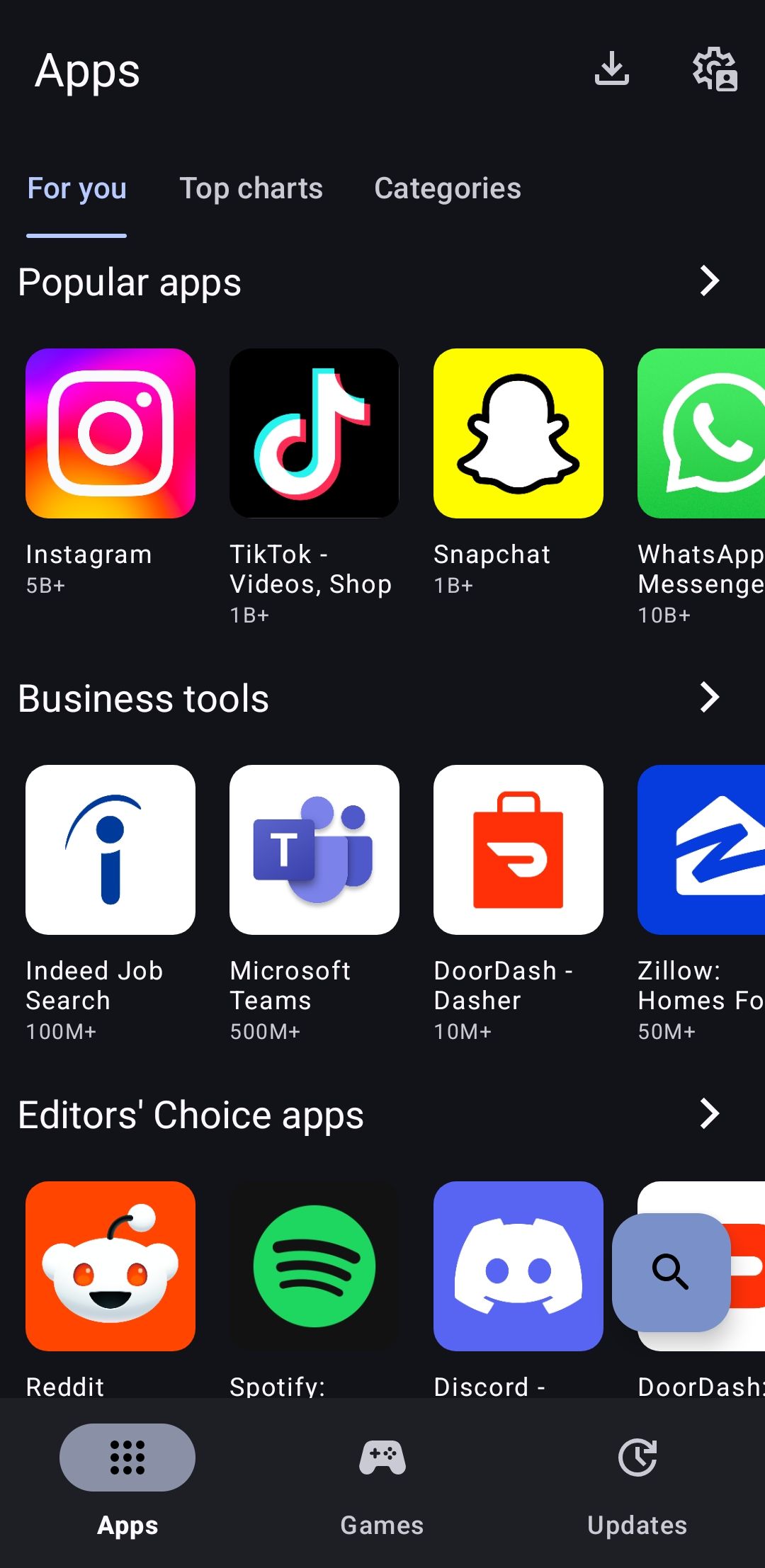 صفحه برنامه های فروشگاه شفق قطبی در تلفن Android