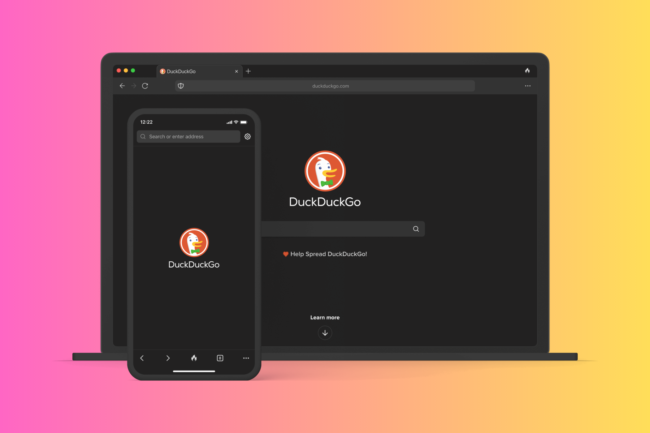 صفحه اصلی مرورگر Duckduckgo در لپ تاپ و دستگاه تلفن همراه