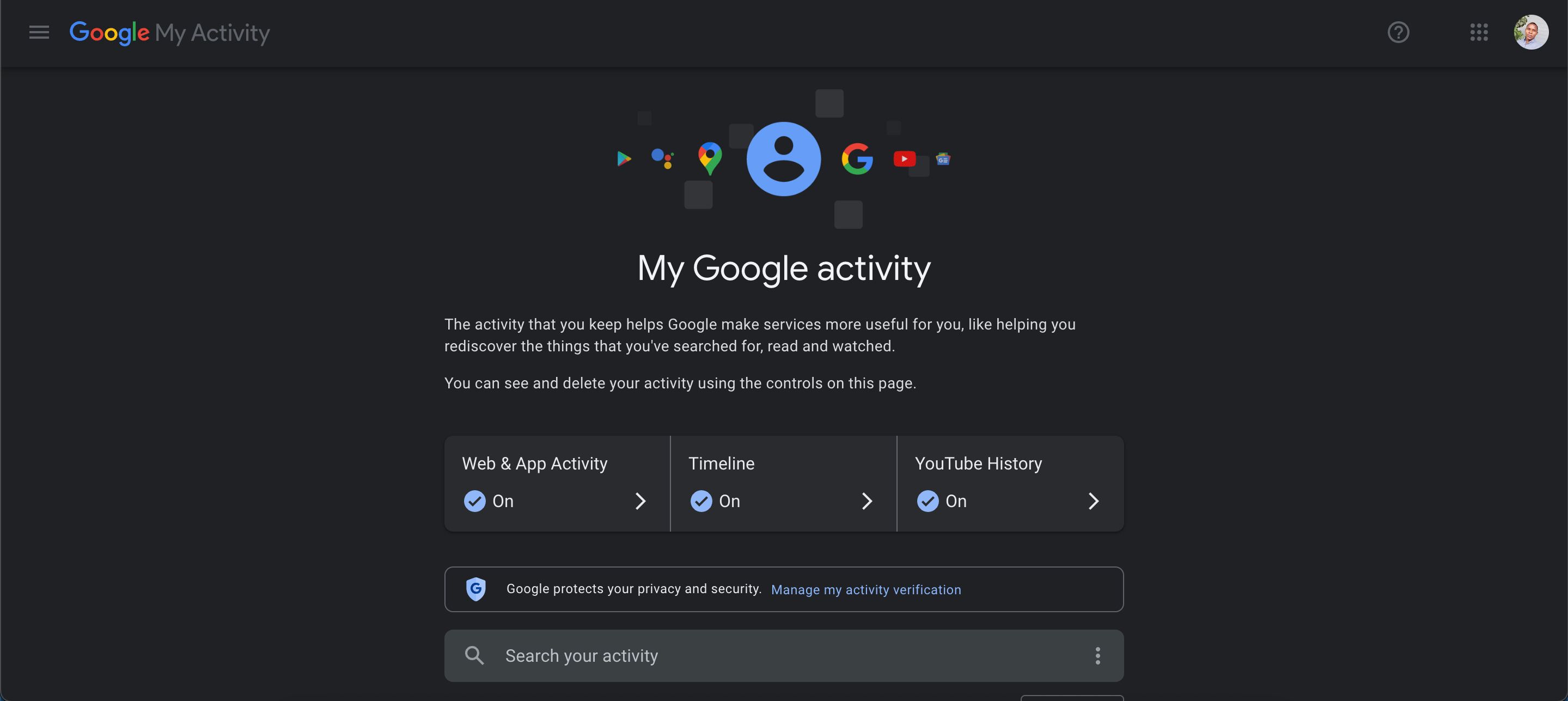 تصویر صفحه فعالیت Google