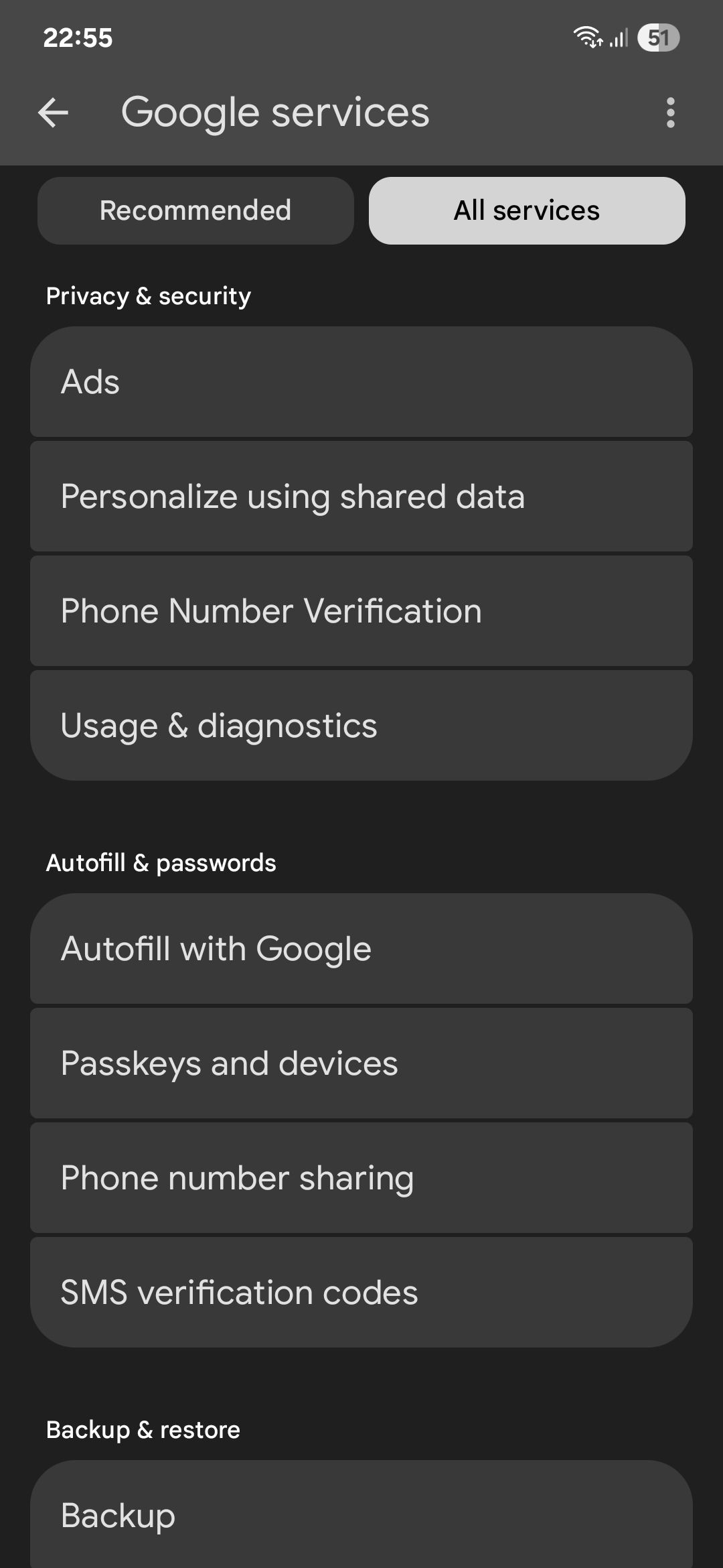 منوی خدمات Google